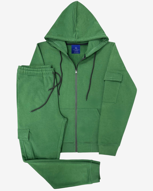 Men’s 2-Piece Cargo Jogger Sweatsuit - Heavy Duty Cotton Blend