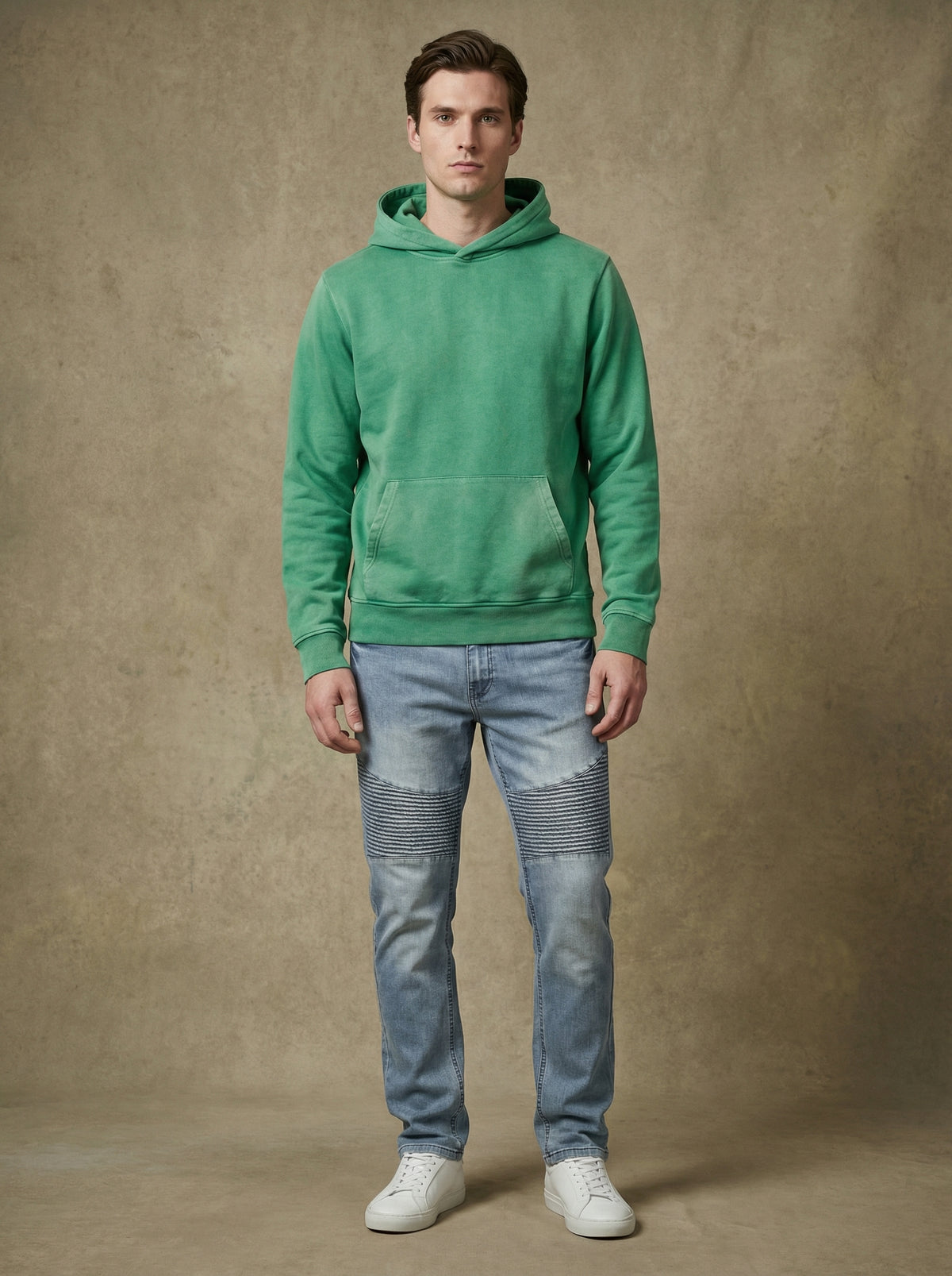 Green men’s Snowflake Wash pullover hoodie, alternate view 1