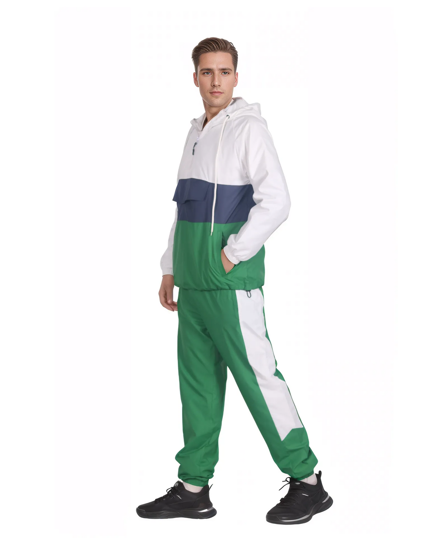 Men’s 2-Piece Quarter Zip Pullover Windbreaker Tracksuit Jogger Sports Mesh lined Outfit