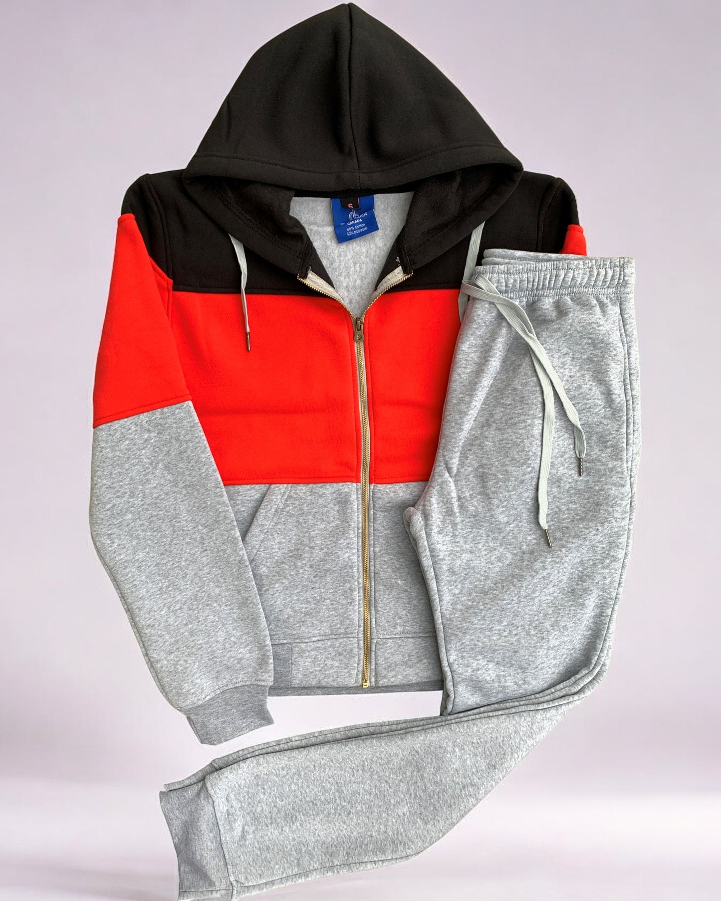 Women's ColorBlock Fleece SweatJacket and Jogger Sweatpants 2-Piece Fleece Suit