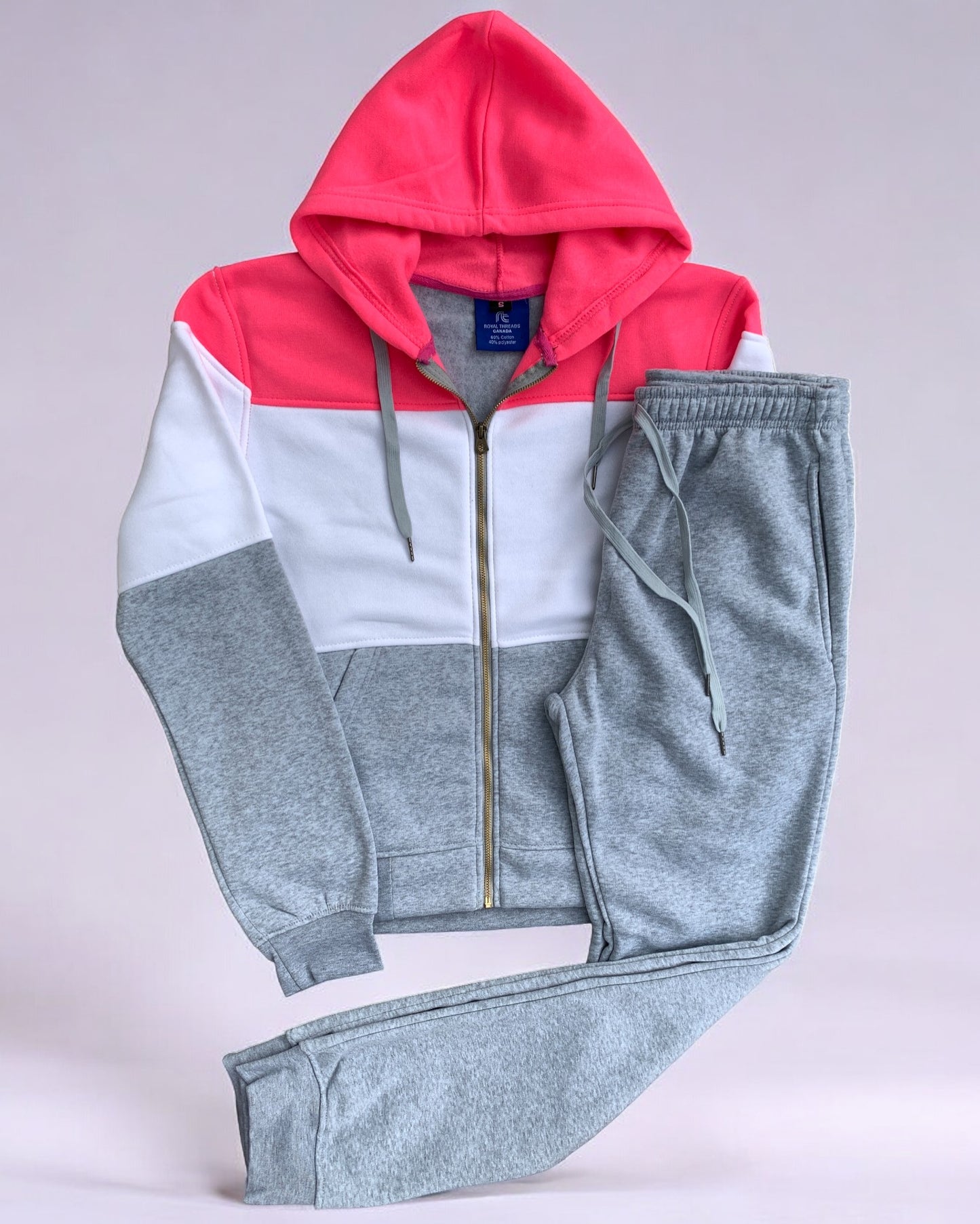 Women's ColorBlock Fleece SweatJacket and Jogger Sweatpants 2-Piece Fleece Suit