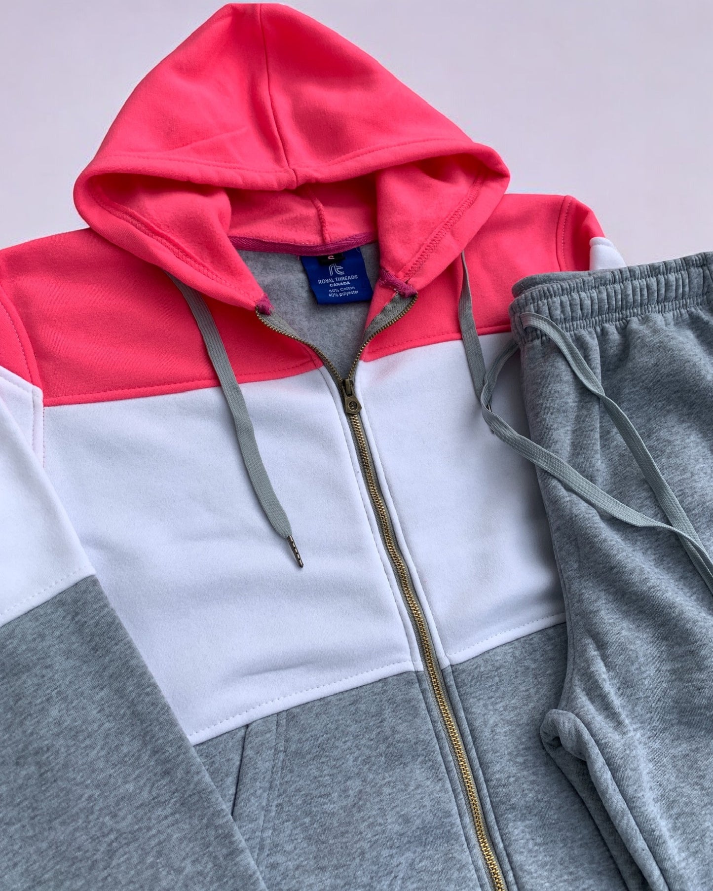 Women's ColorBlock Fleece SweatJacket and Jogger Sweatpants 2-Piece Fleece Suit