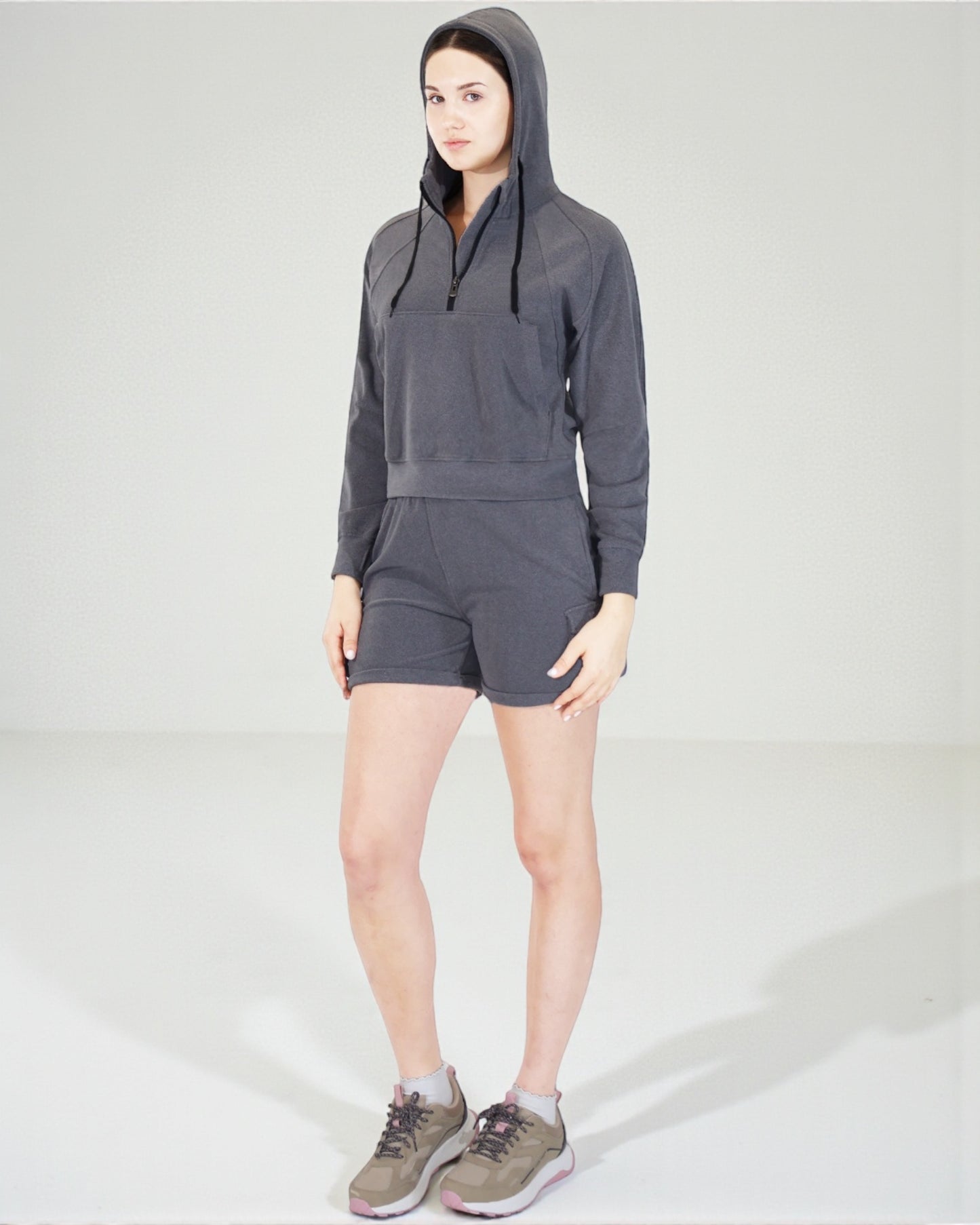 Women’s Half-Zip Hoodie and Shorts Lounge Set