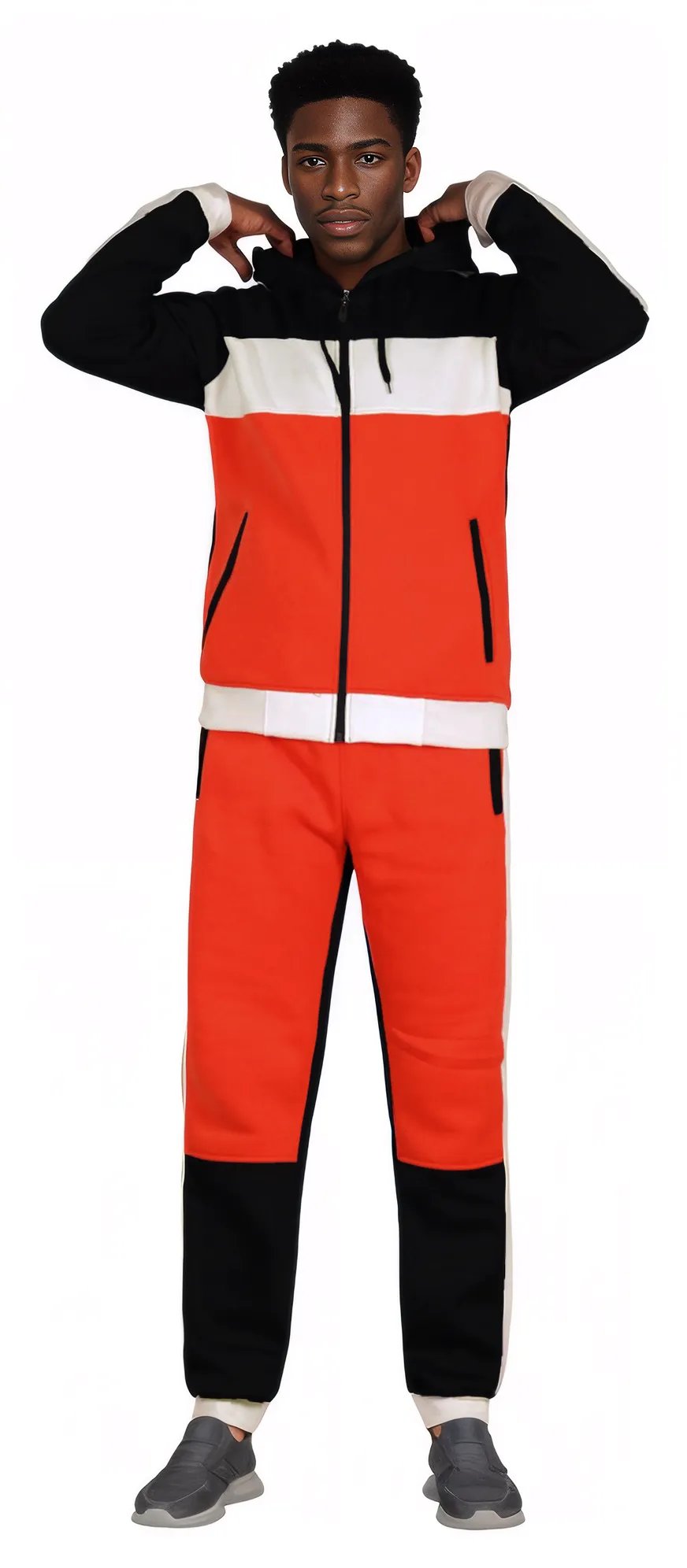 Mens' Jogger Sweatsuit 2-Piece Color Block Sweat jacket Sweatpants Fleece suit