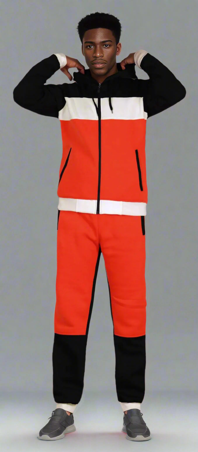 Mens' 2-Piece Jogger Sweatsuit Color Block Sweat jacket Sweatpants Fleece suit