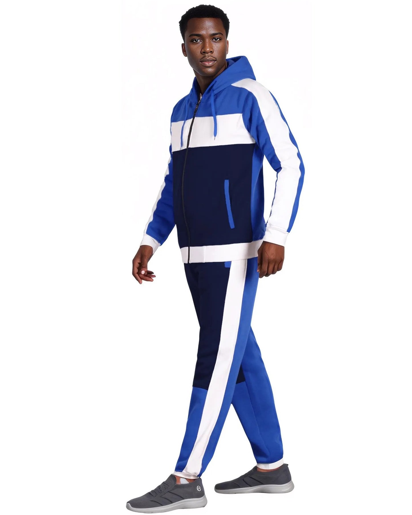 Mens' Jogger Sweatsuit 2-Piece Color Block Sweat jacket Sweatpants Fleece suit