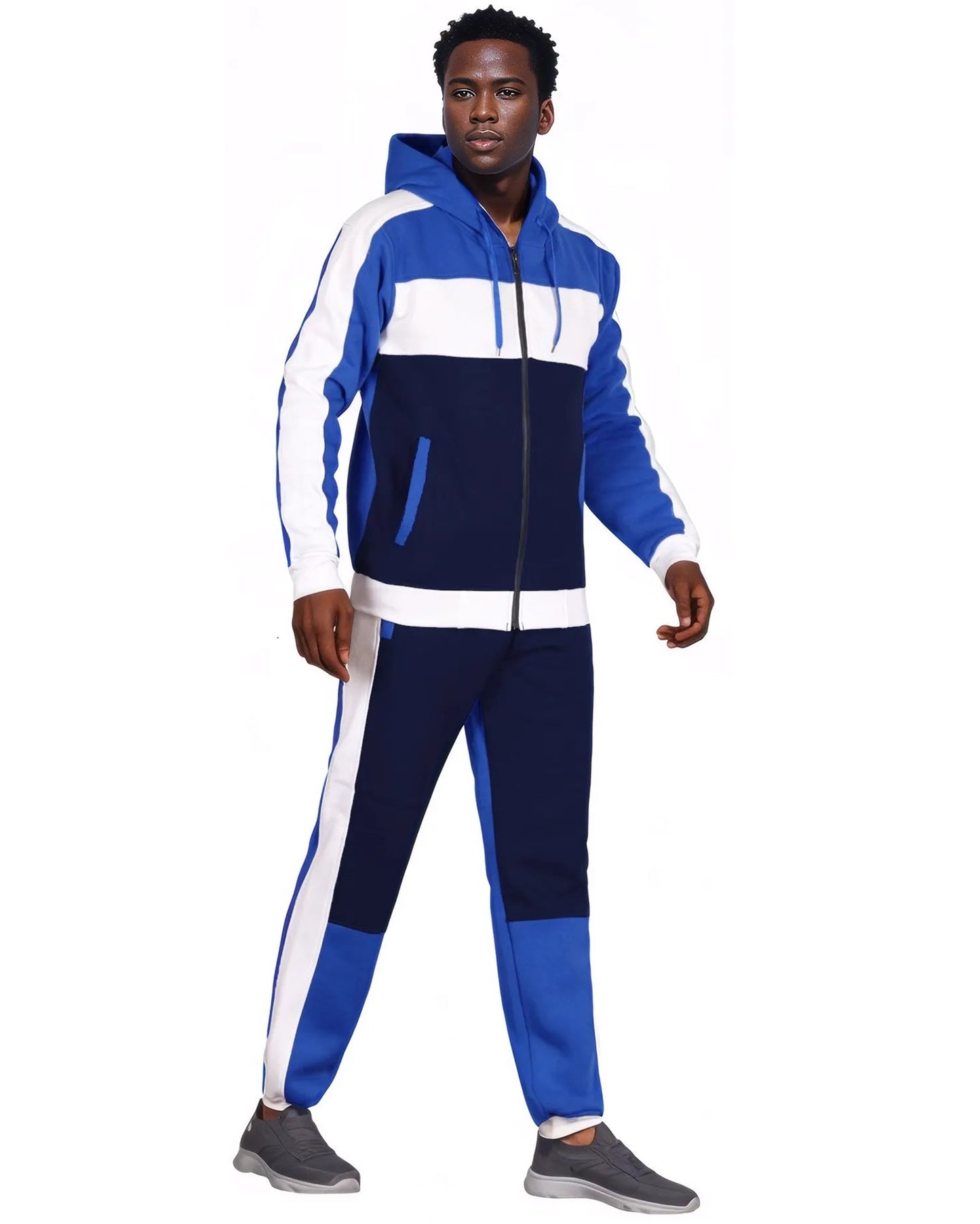 Mens' Jogger Sweatsuit 2-Piece Color Block Sweat jacket Sweatpants Fleece suit