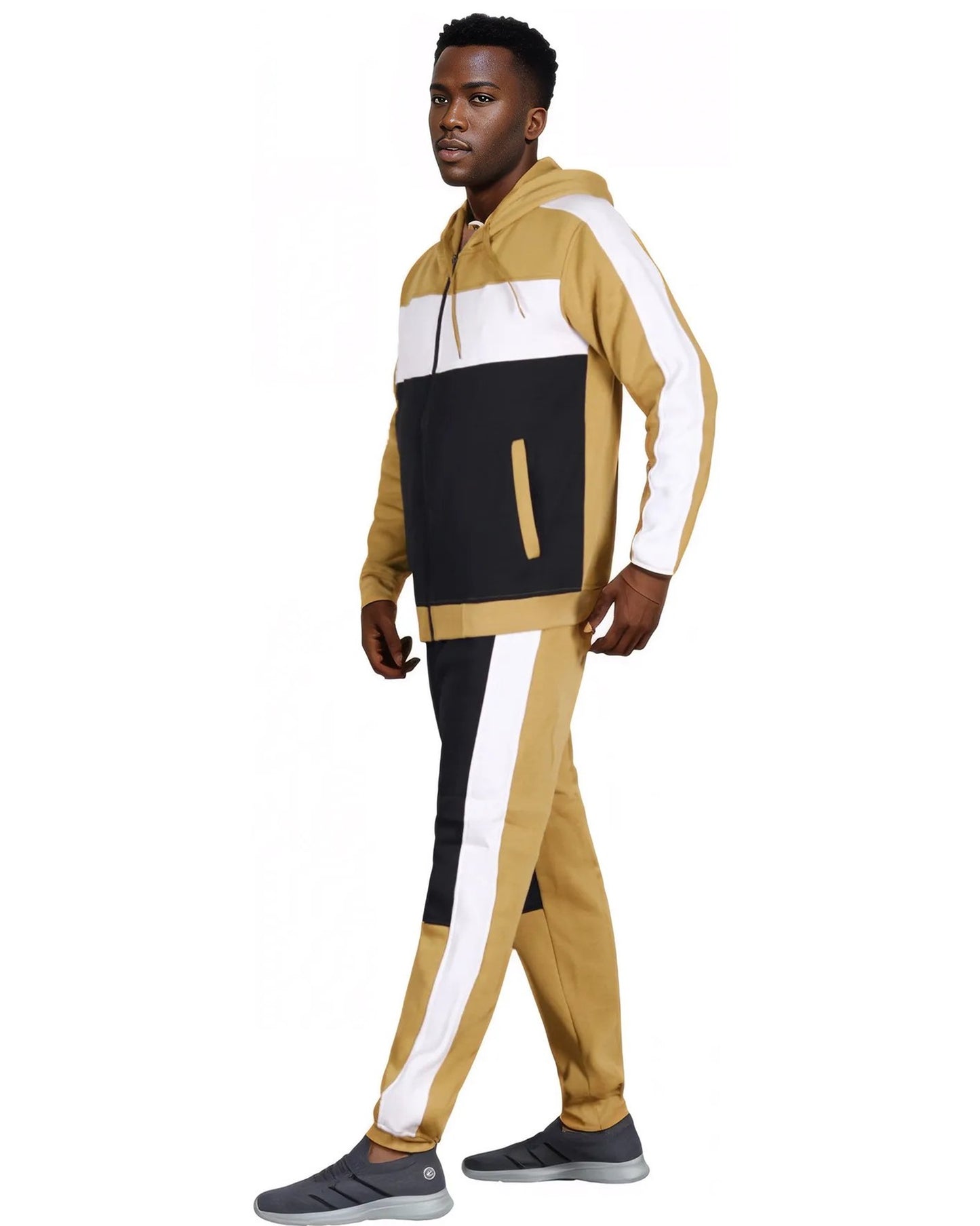 Mens' Jogger Sweatsuit 2-Piece Color Block Sweat jacket Sweatpants Fleece suit