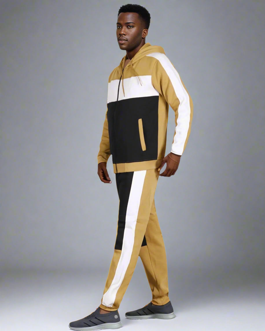 Mens' 2-Piece Jogger Sweatsuit Color Block Sweat jacket Sweatpants Fleece suit