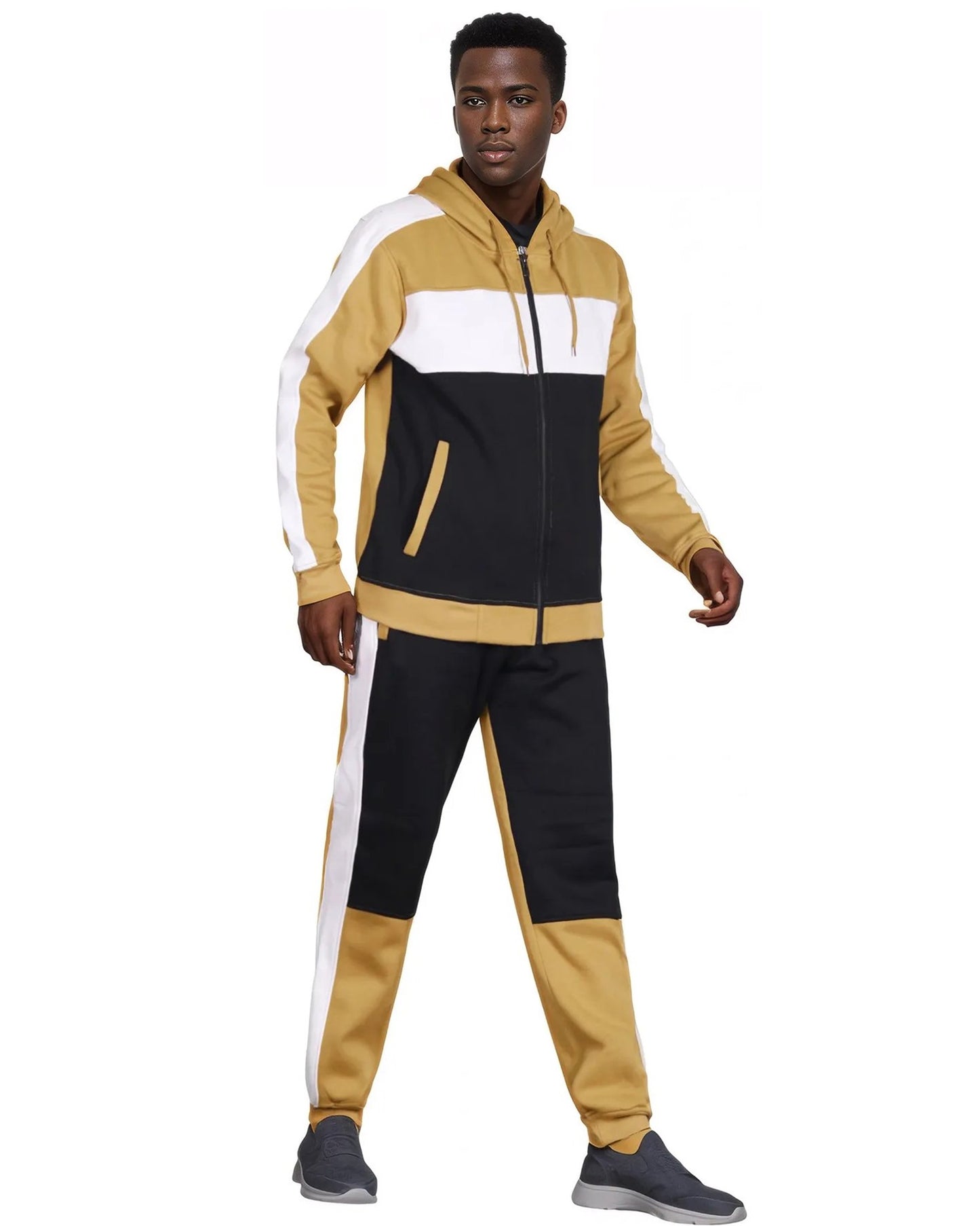 Mens' Jogger Sweatsuit 2-Piece Color Block Sweat jacket Sweatpants Fleece suit