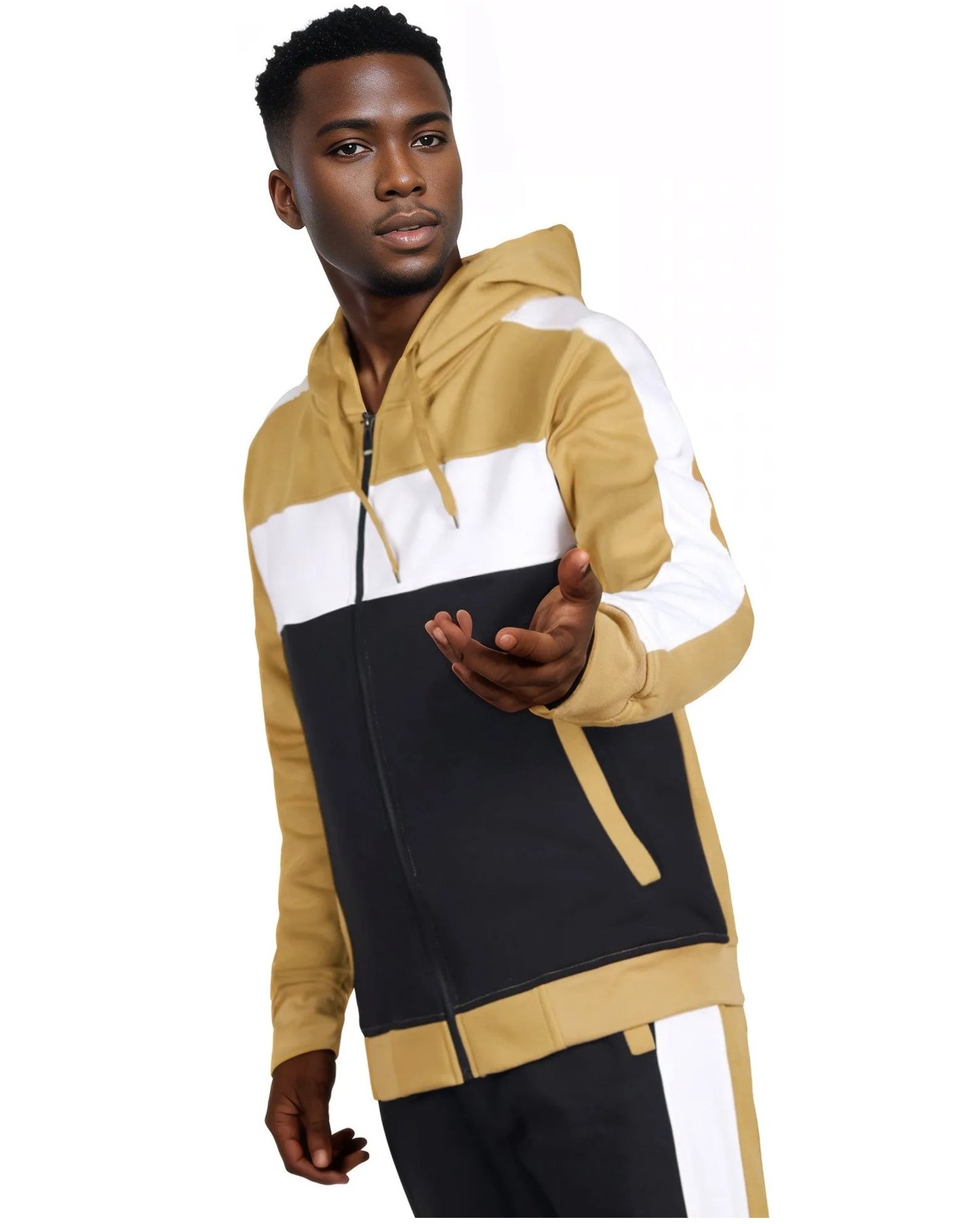 Mens' Jogger Sweatsuit 2-Piece Color Block Sweat jacket Sweatpants Fleece suit