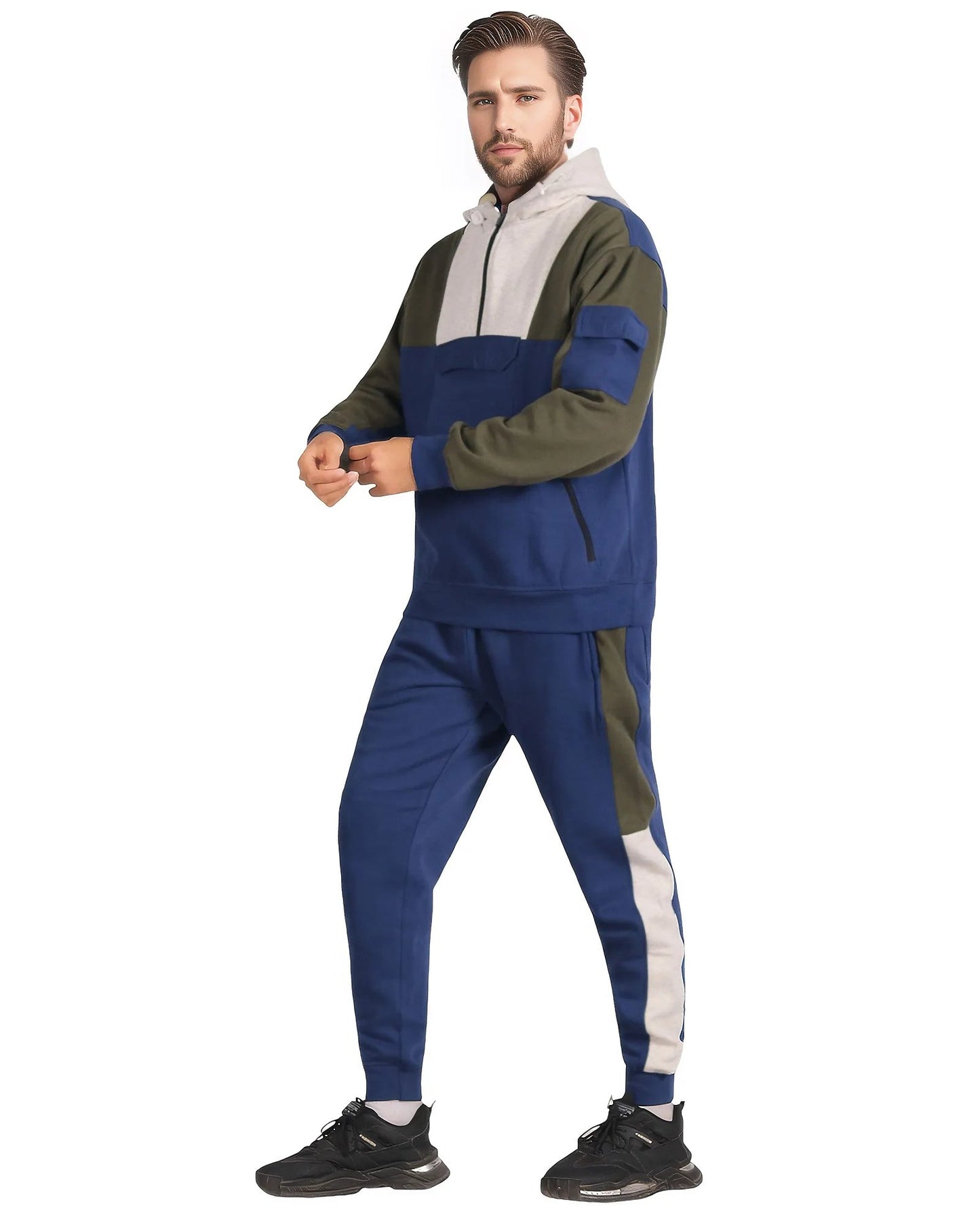 Men's 2-Piece Sweatsuit Quarter Zip Hoodie With Jogger sweatpants Heavy Fleece Outfit