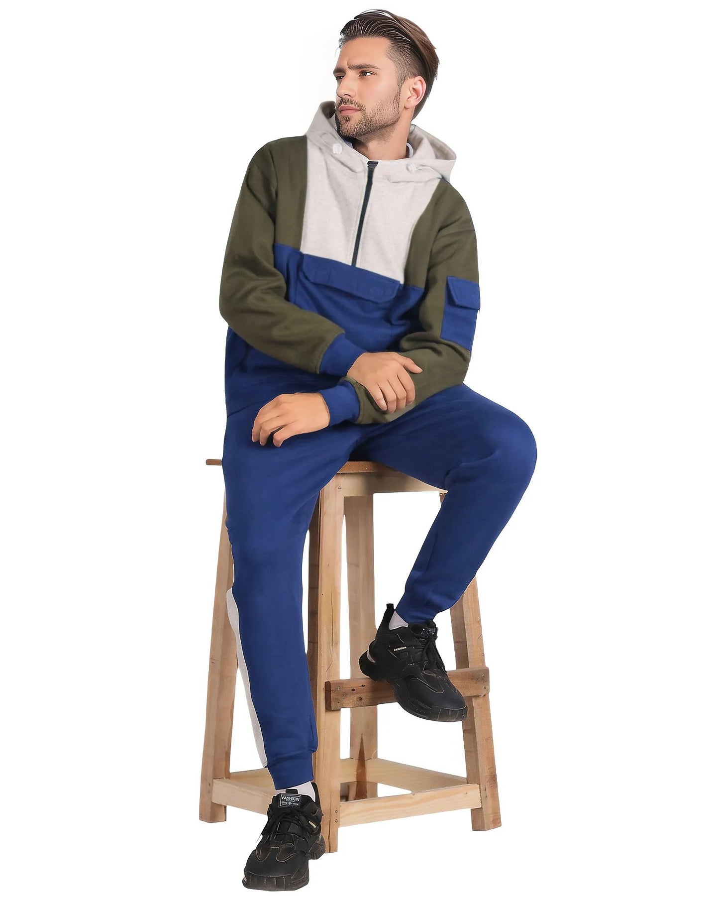 Men's 2-Piece Sweatsuit Quarter Zip Hoodie With Jogger sweatpants Heavy Fleece Outfit