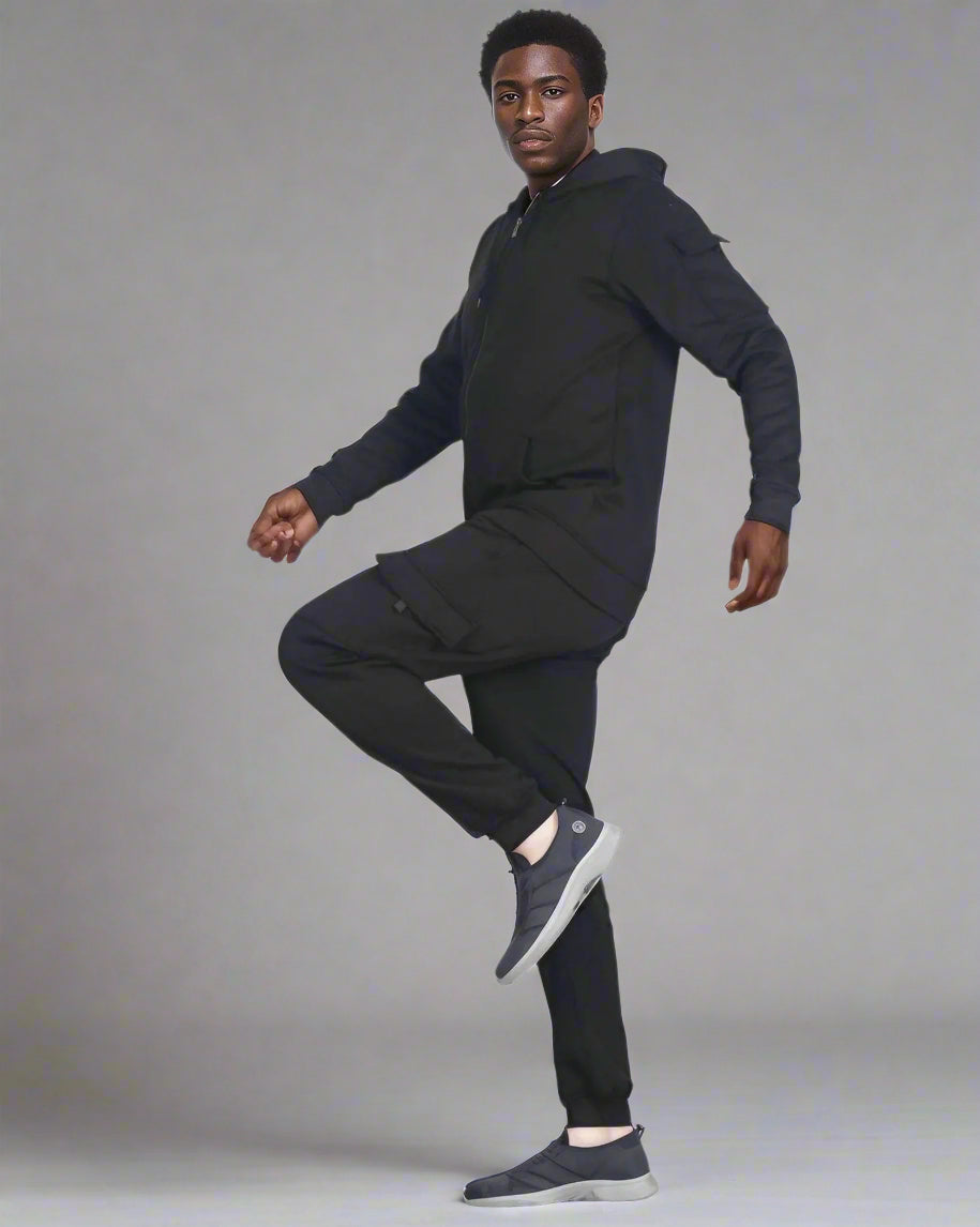 Men Fleece Jogger with utility Cargo Pockets Sweat jacket and Sweatpants Outfit