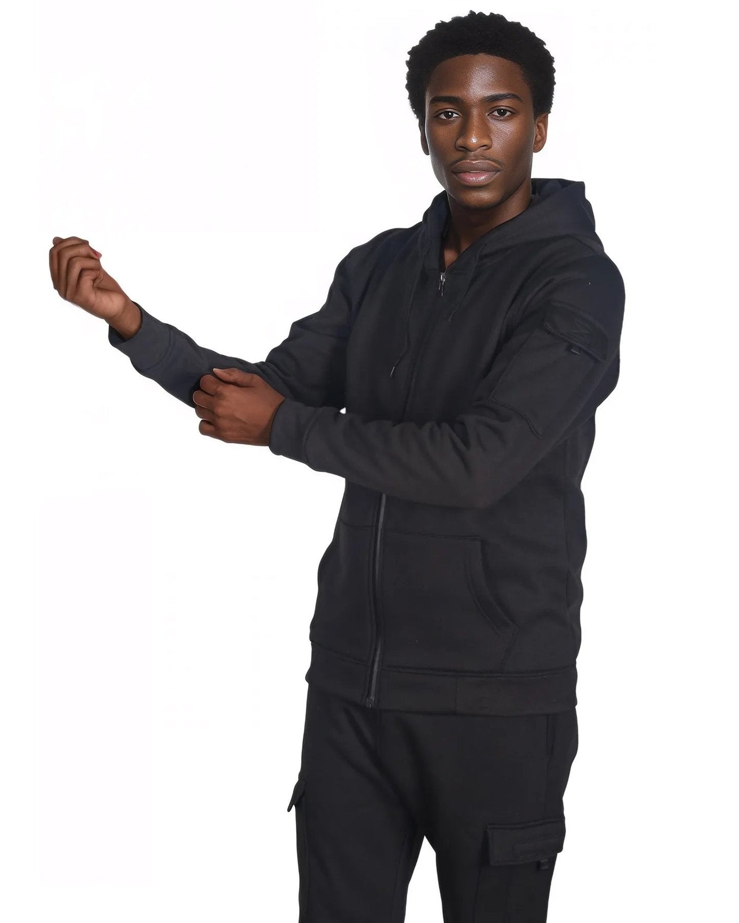 Men Fleece Jogger with utility Cargo Pockets Sweat jacket and Sweatpants Outfit