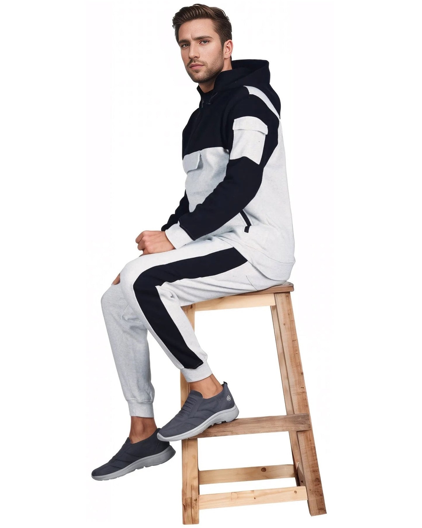 Men's 2-Piece Sweatsuit Quarter Zip Hoodie With Jogger sweatpants Heavy Fleece Outfit