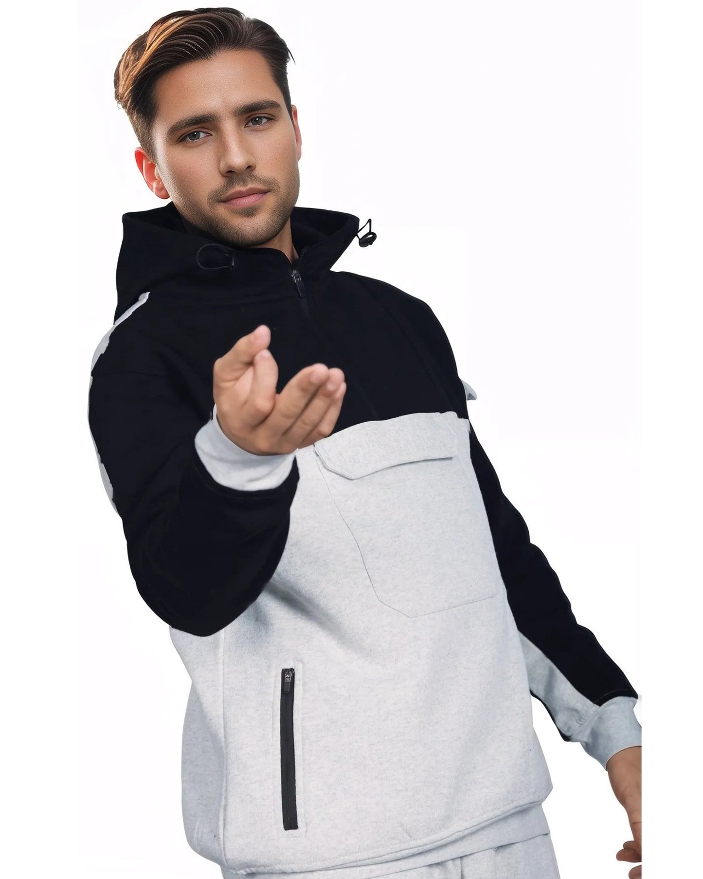 Men's 2-Piece Sweatsuit Quarter Zip Hoodie With Jogger sweatpants Heavy Fleece Outfit