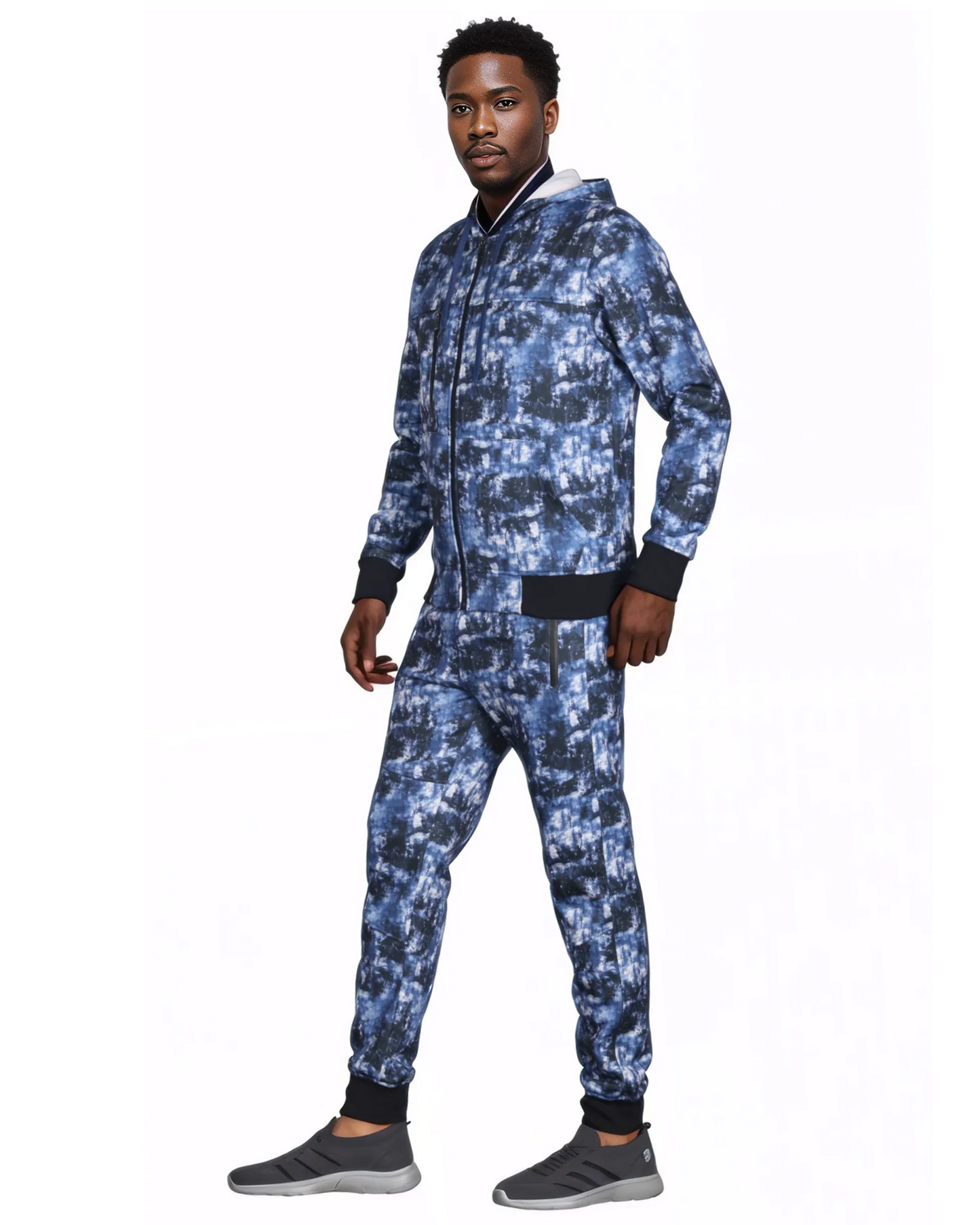 Men’s Print Design Fleece Suit Sweat Jacket & Sweatpants Jogging Set