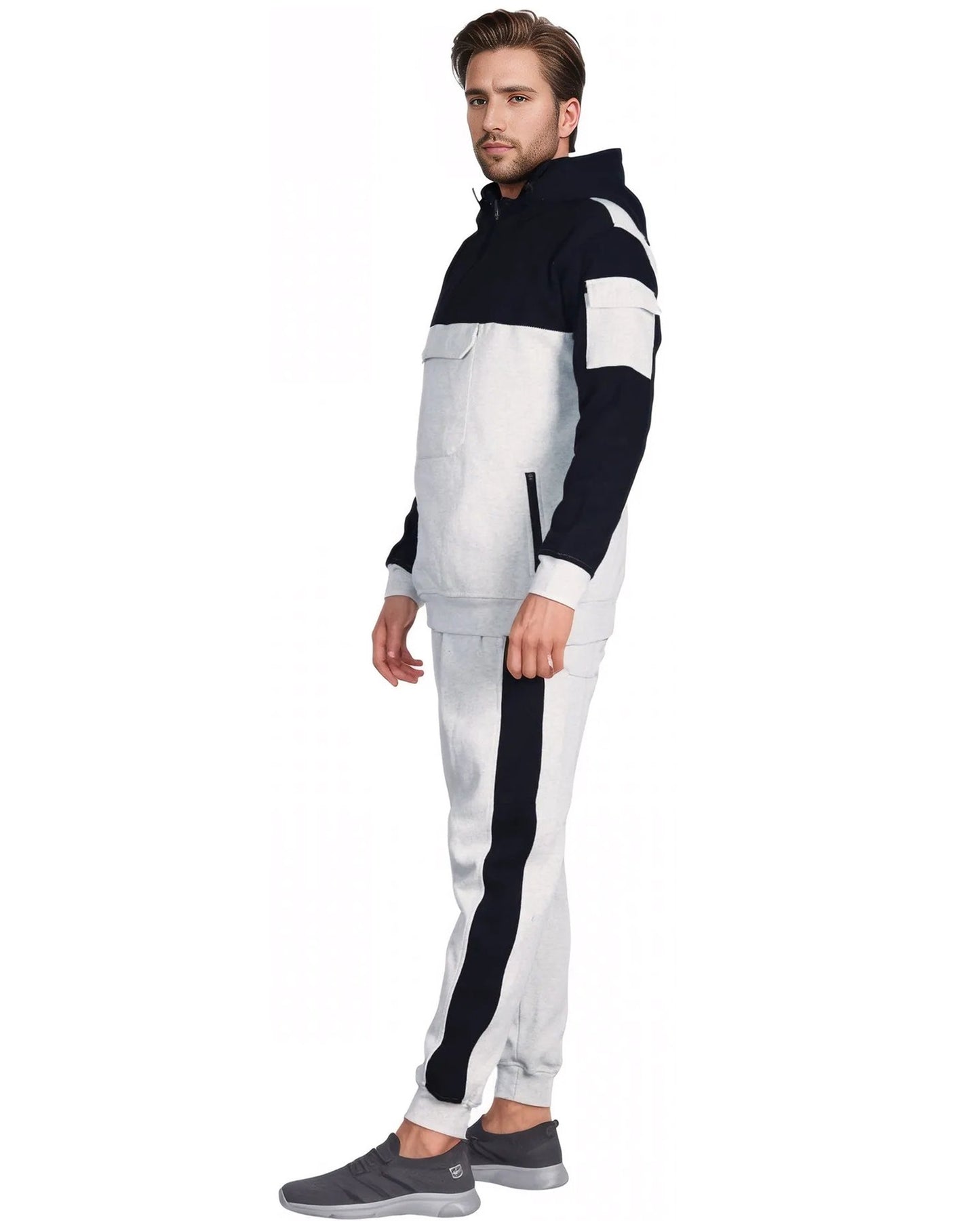 Men's 2-Piece Sweatsuit Quarter Zip Hoodie With Jogger sweatpants Heavy Fleece Outfit