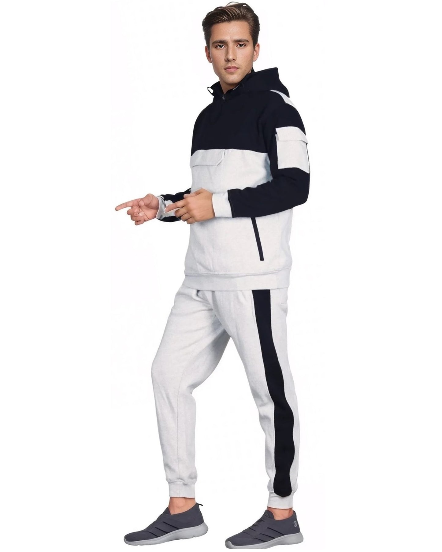 Men's 2-Piece Sweatsuit Quarter Zip Hoodie With Jogger sweatpants Heavy Fleece Outfit