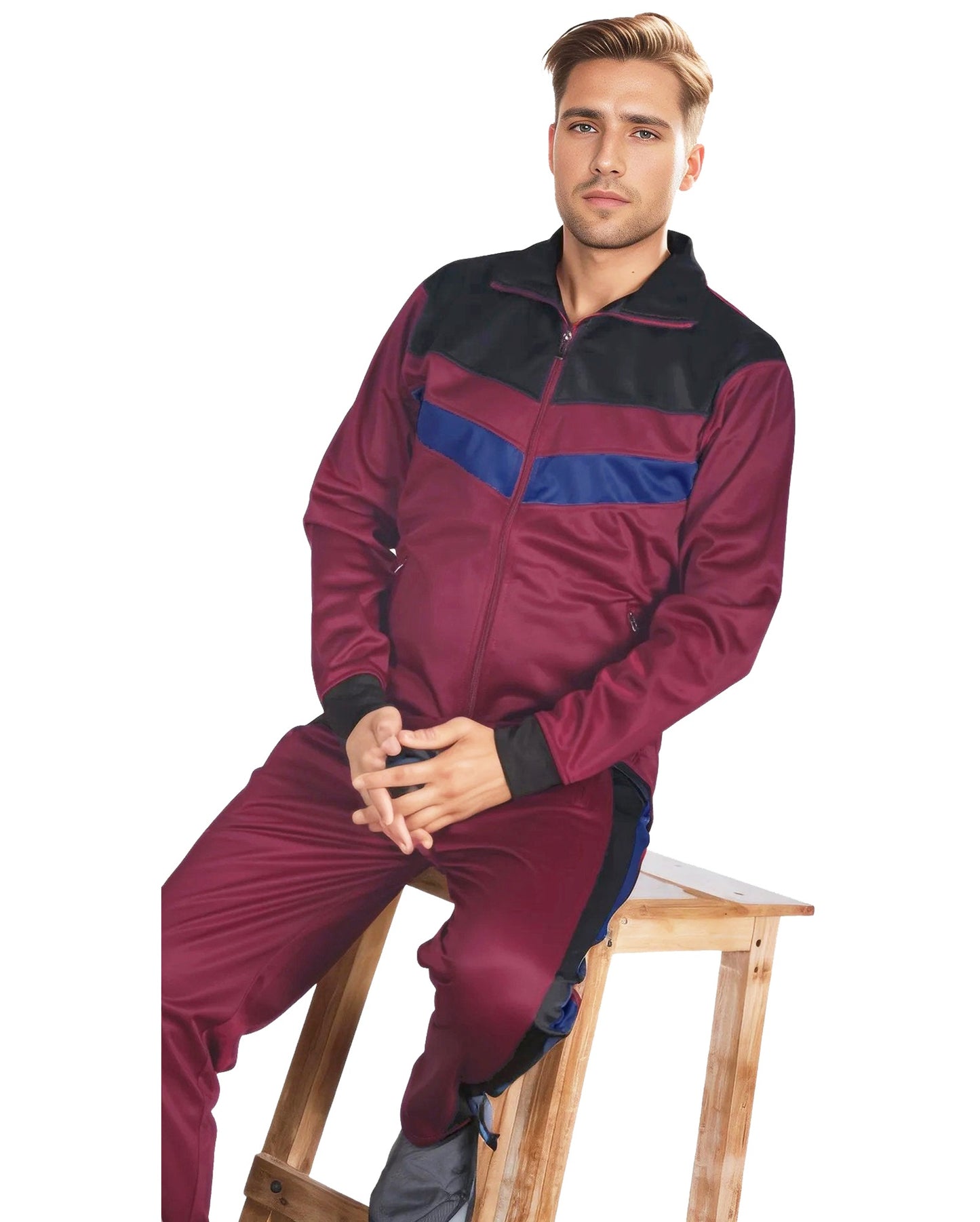 Men's Tracksuit Warm-Up 2-piece Retro Style Track Jacket & Pants Matching Set