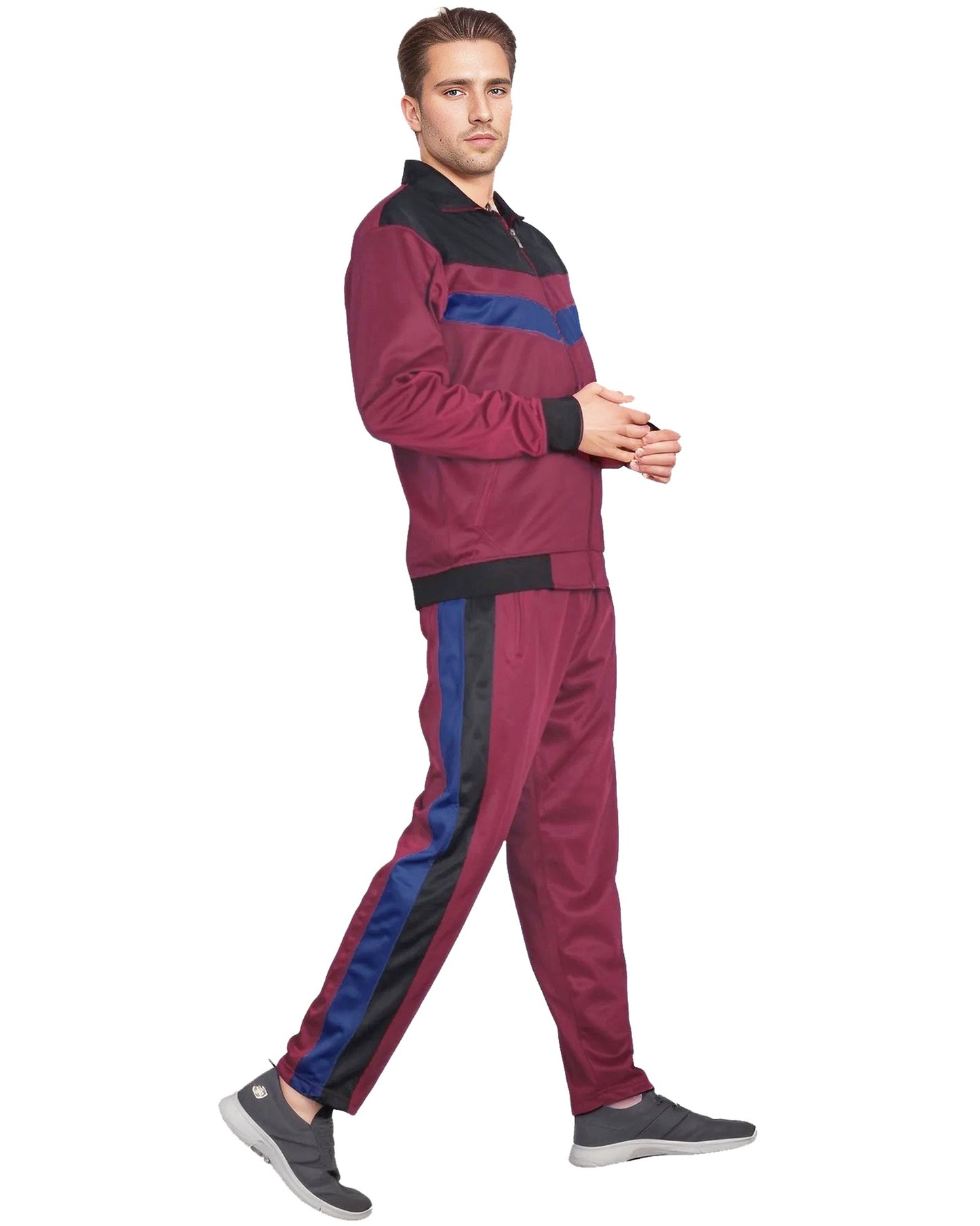 Men's Tracksuit Warm-Up 2-piece Retro Style Track Jacket & Pants Matching Set