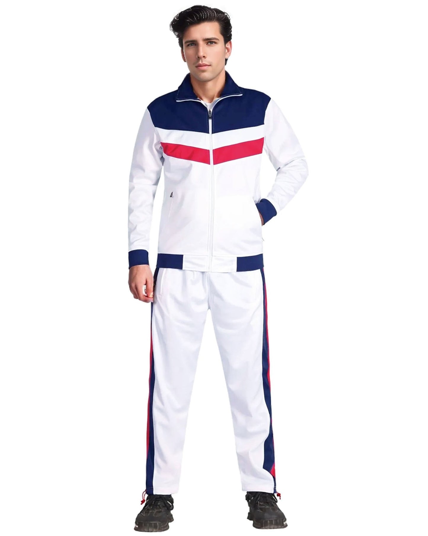 Men's Tracksuit Warm-Up 2-piece Retro Style Track Jacket & Pants Matching Set