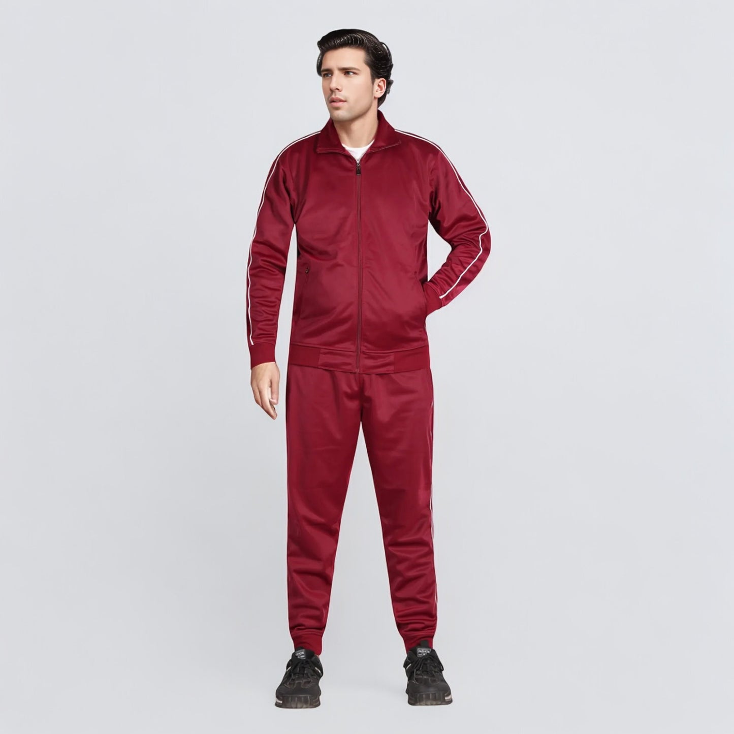 Men 2-piece Classic Jogger Tracksuit Track Jacket & Trackpants Solid Plain Outfit