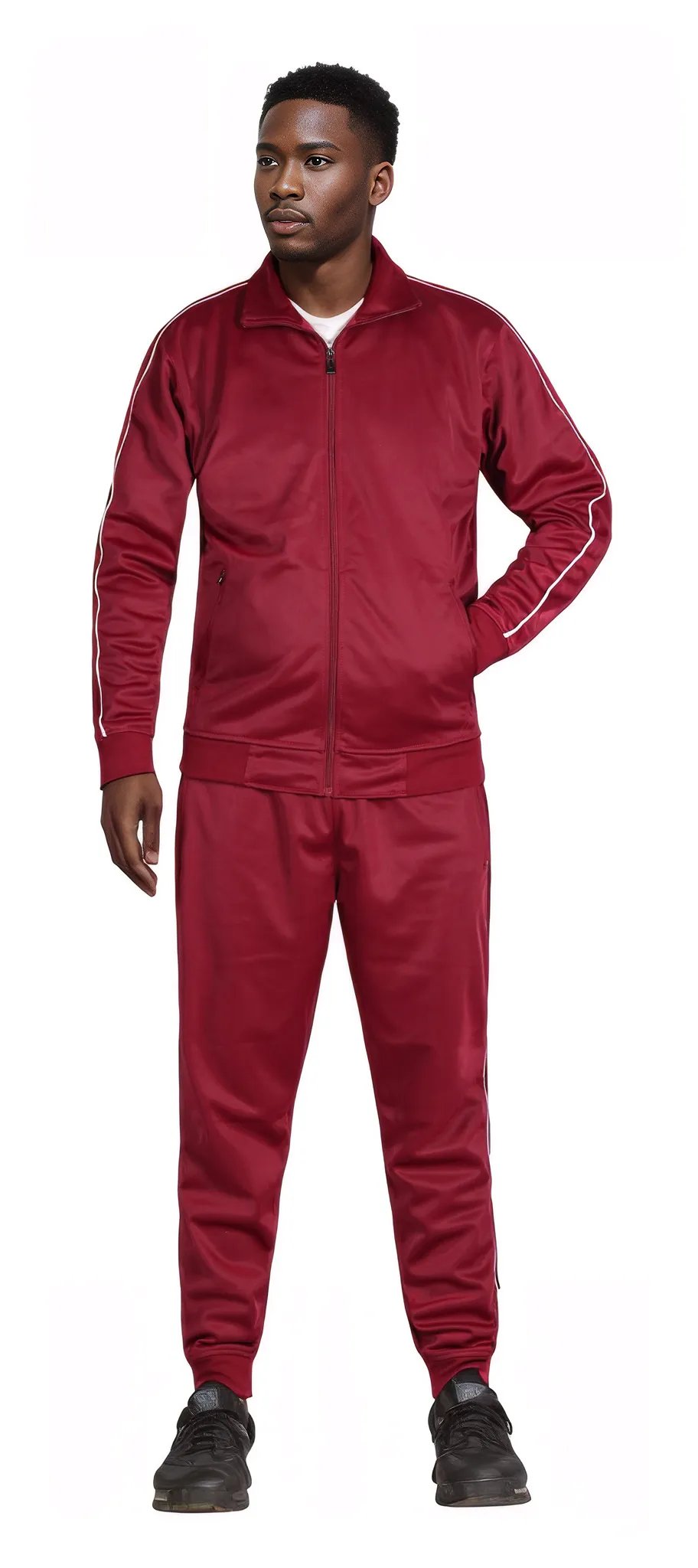 Men 2-piece Classic Jogger Tracksuit Track Jacket & Trackpants Solid Plain Outfit