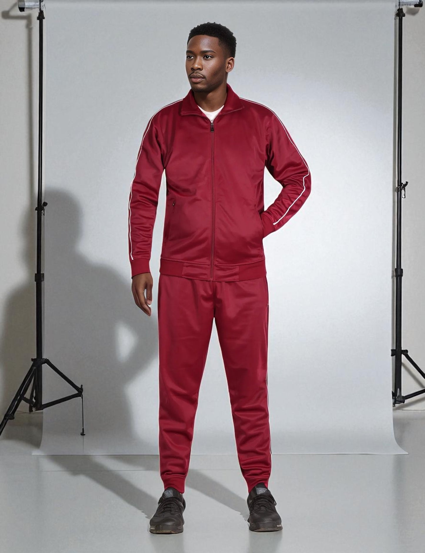 Men 2-piece Classic Jogger Tracksuit Track Jacket & Trackpants Solid Plain Outfit
