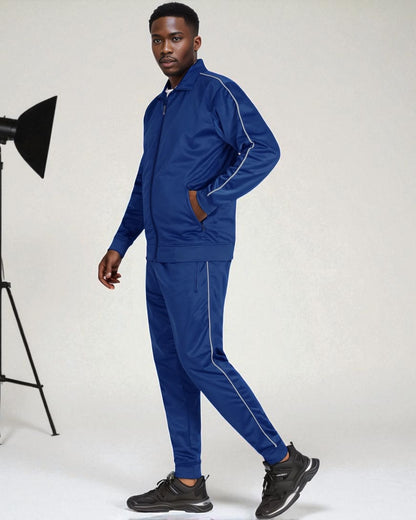 Men 2-piece Classic Jogger Tracksuit Track Jacket & Trackpants Solid Plain Outfit