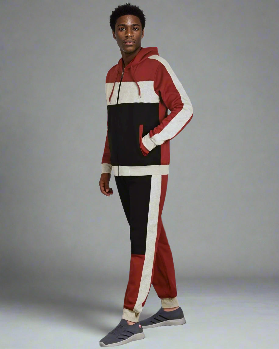Mens' 2-Piece Jogger Sweatsuit Color Block Sweat jacket Sweatpants Fleece suit