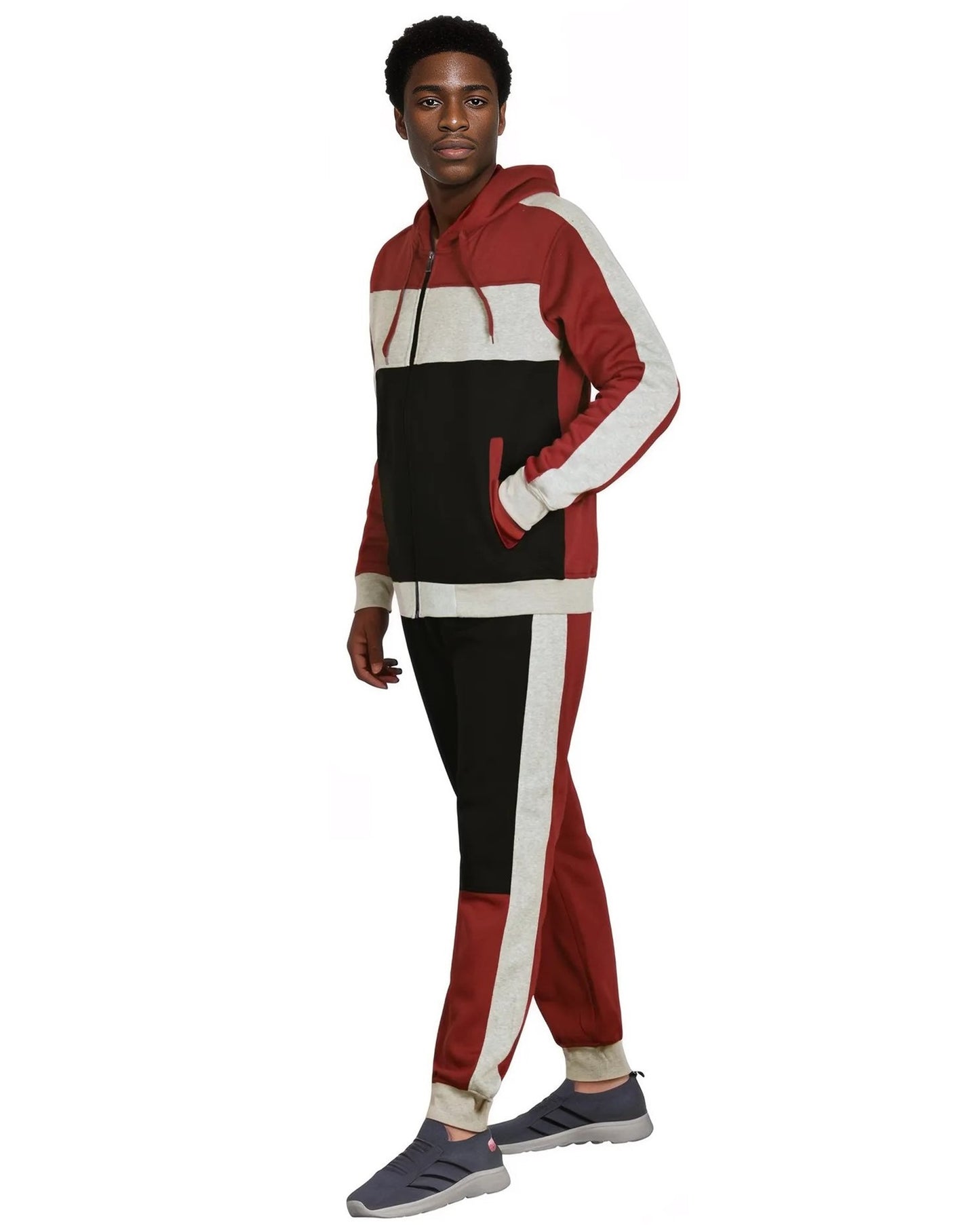 Mens' Jogger Sweatsuit 2-Piece Color Block Sweat jacket Sweatpants Fleece suit