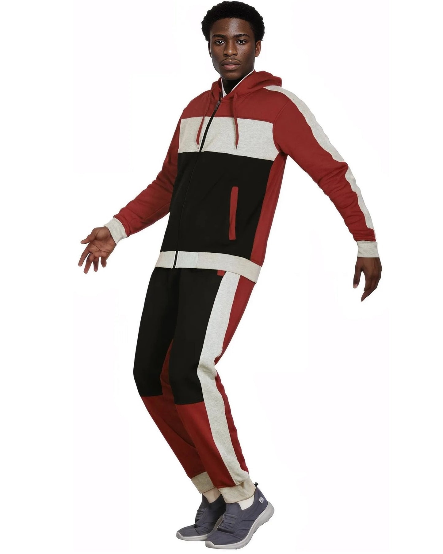 Mens' Jogger Sweatsuit 2-Piece Color Block Sweat jacket Sweatpants Fleece suit