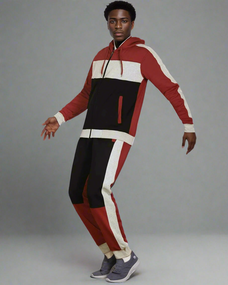 Mens' 2-Piece Jogger Sweatsuit Color Block Sweat jacket Sweatpants Fleece suit