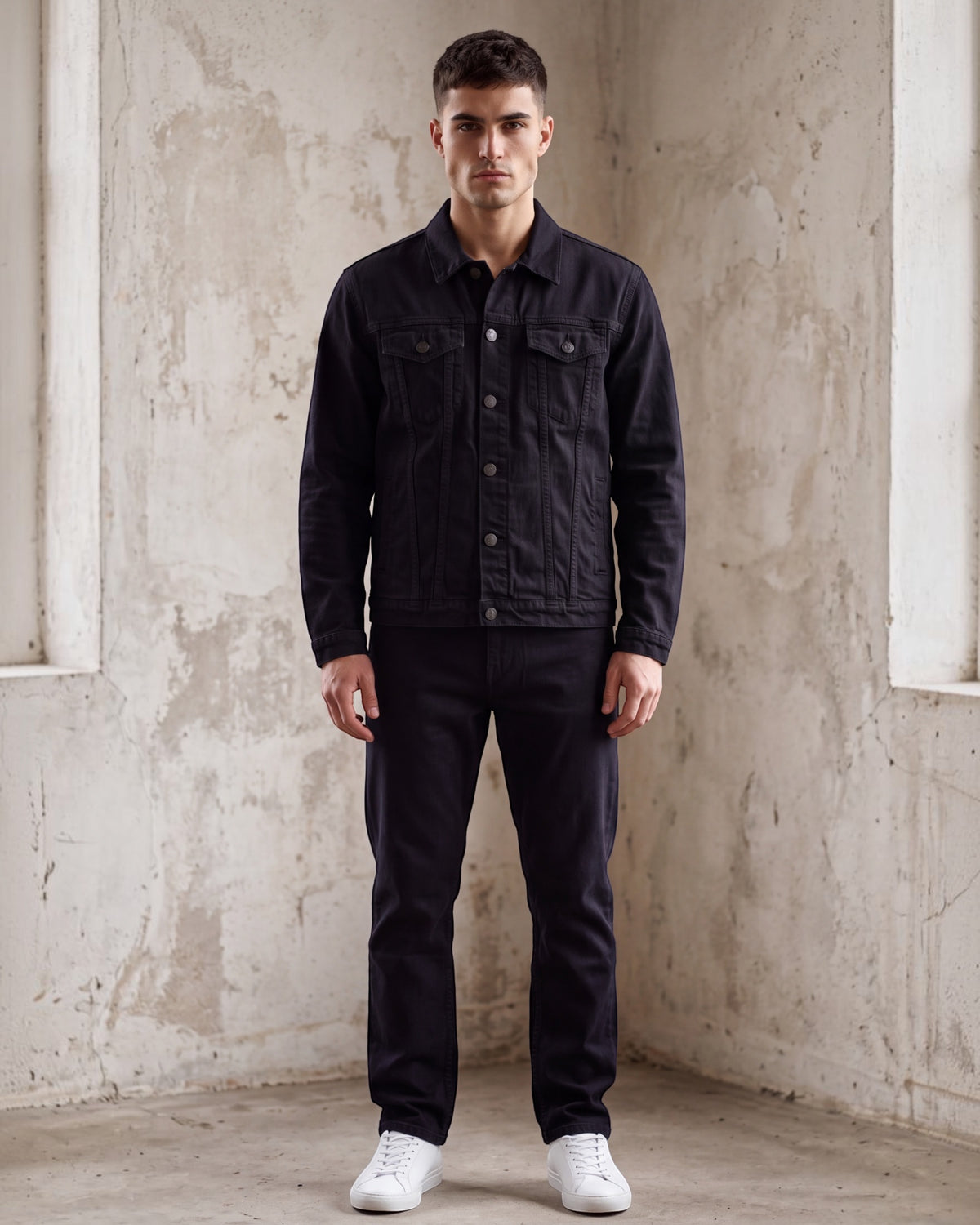 Men’s Midnight Black Denim Jacket & Jeans Set