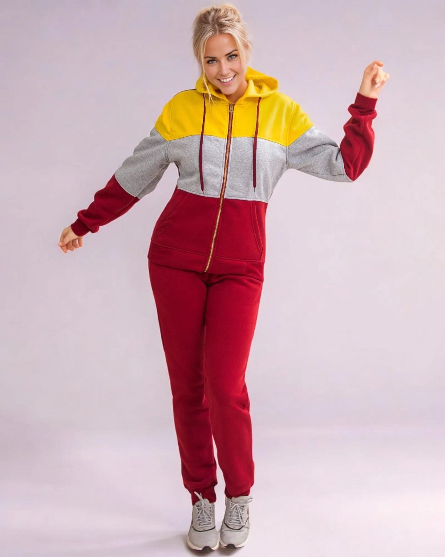 Women's ColorBlock Fleece SweatJacket and Jogger Sweatpants 2-Piece Fleece Suit