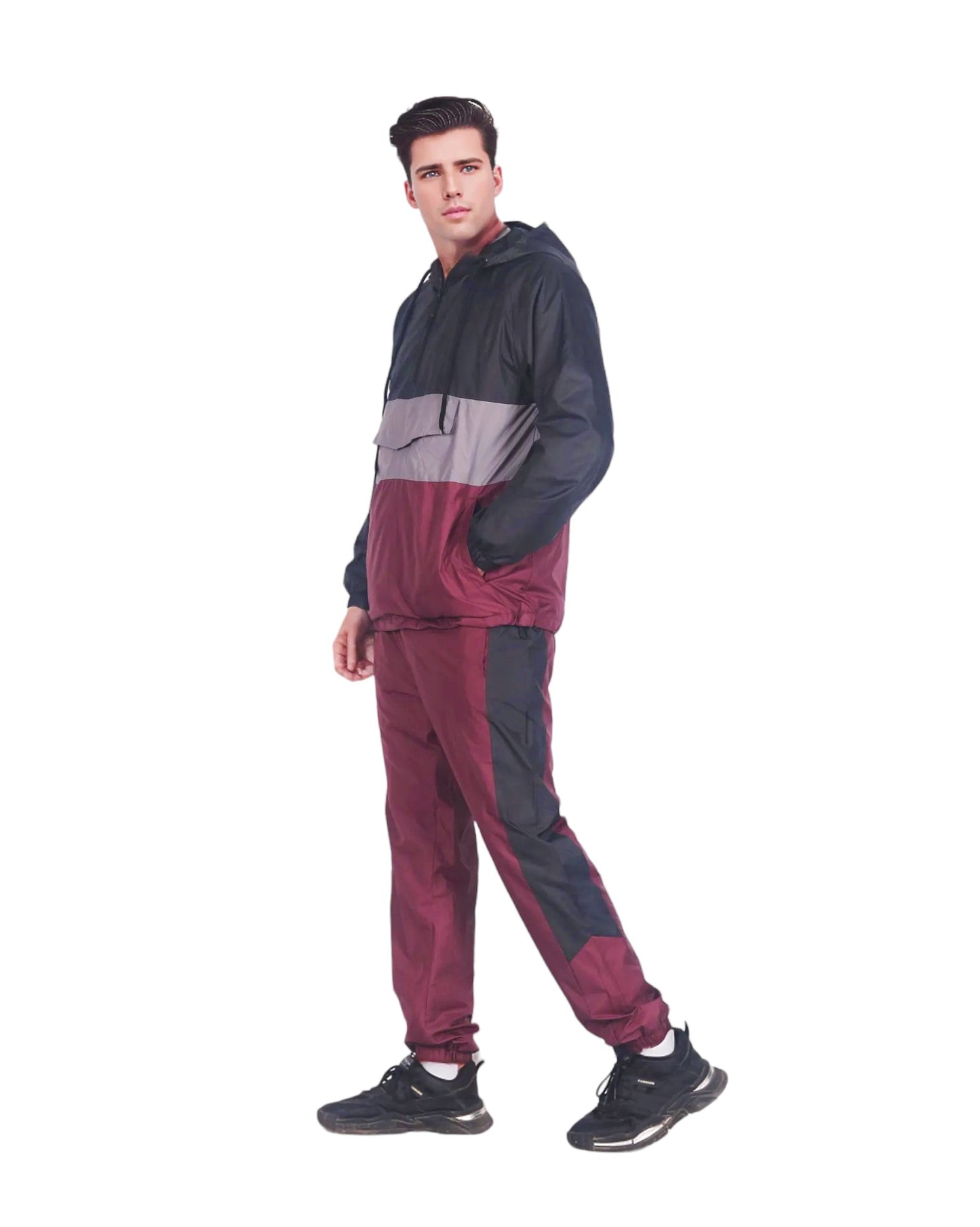 Men’s 2-Piece Quarter Zip Pullover Windbreaker Tracksuit Jogger Sports Mesh lined Outfit