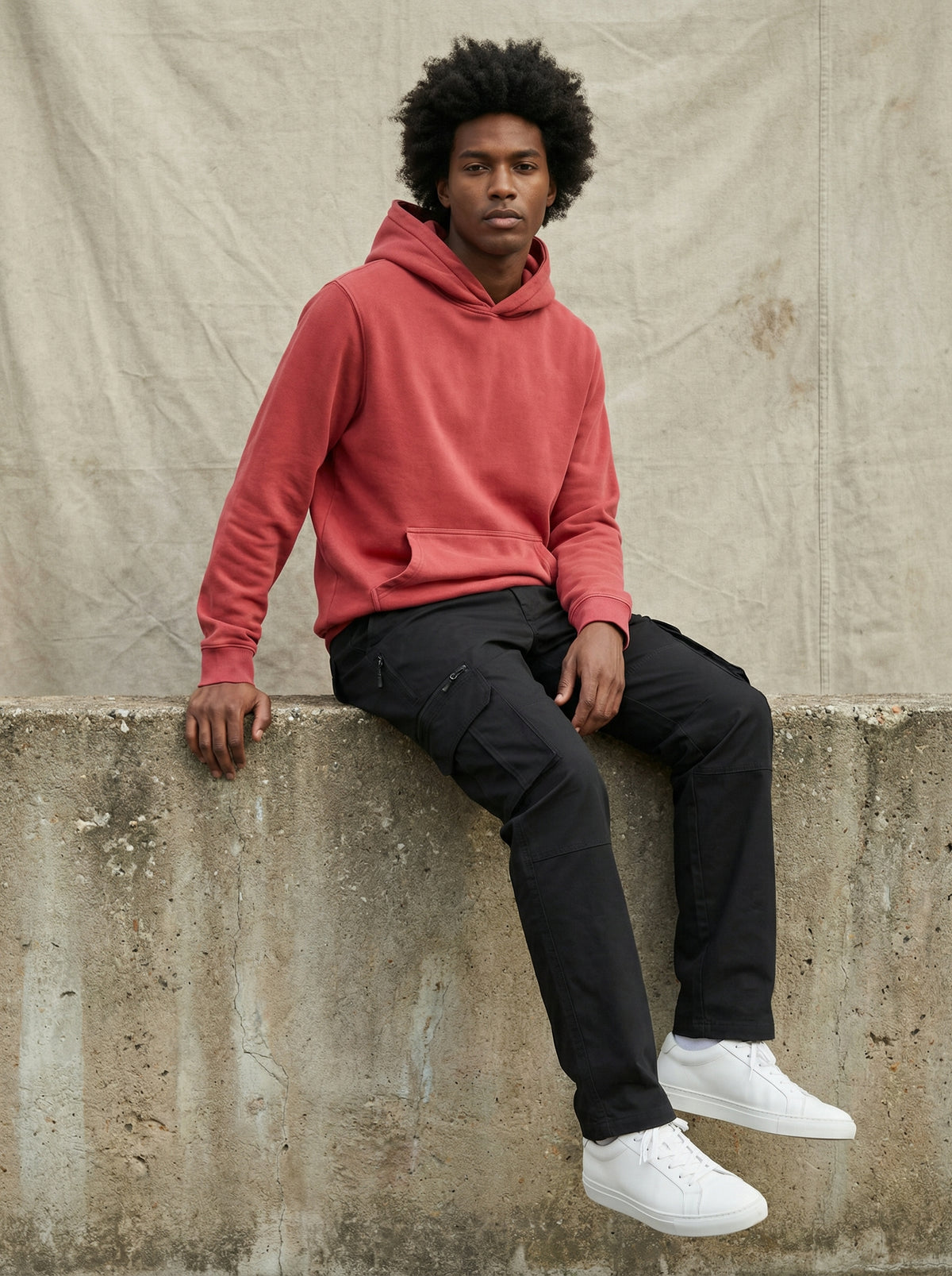 Maroon CloudSoft cotton fleece pullover hoodie lifestyle view