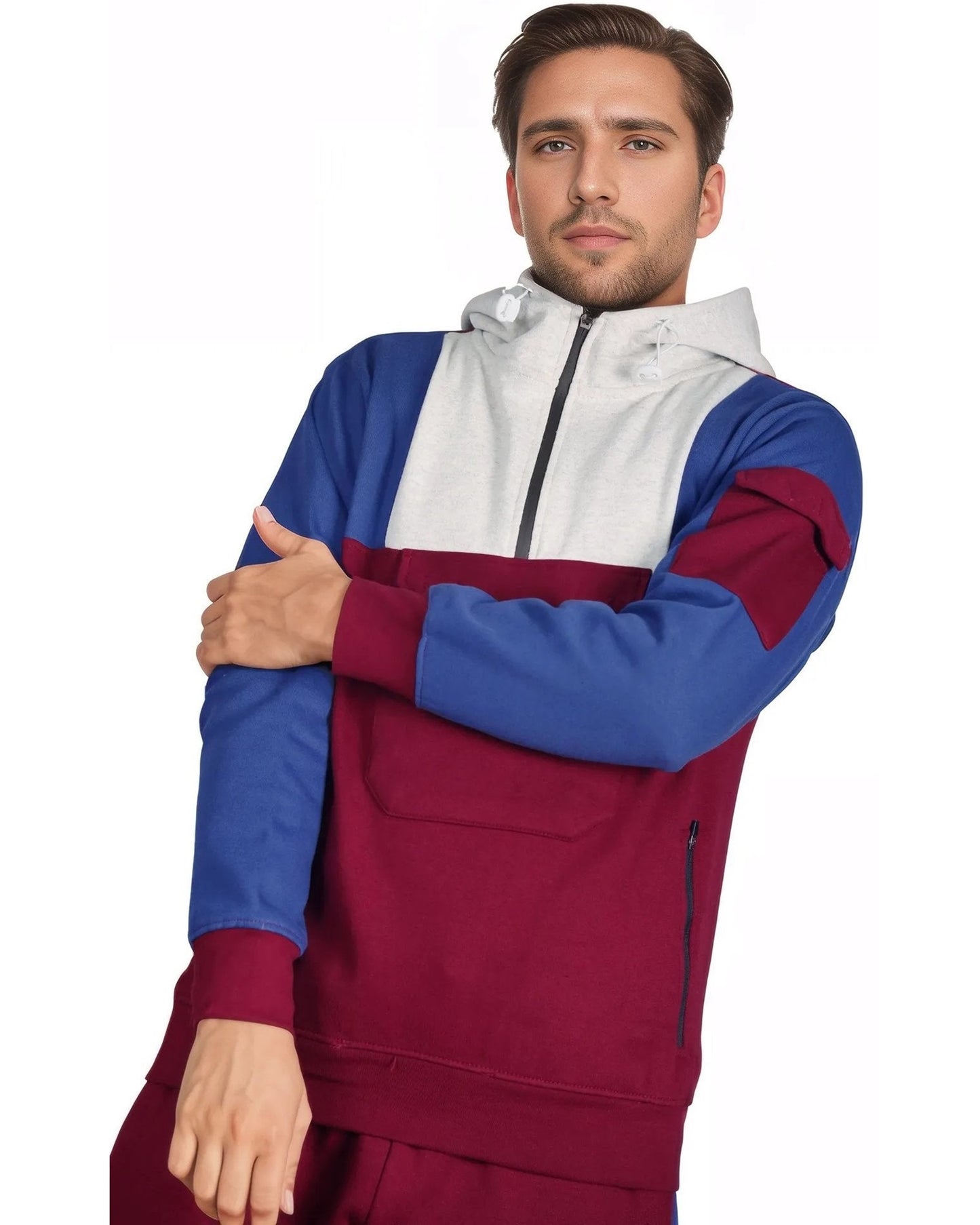 Men's 2-Piece Sweatsuit Quarter Zip Hoodie With Jogger sweatpants Heavy Fleece Outfit