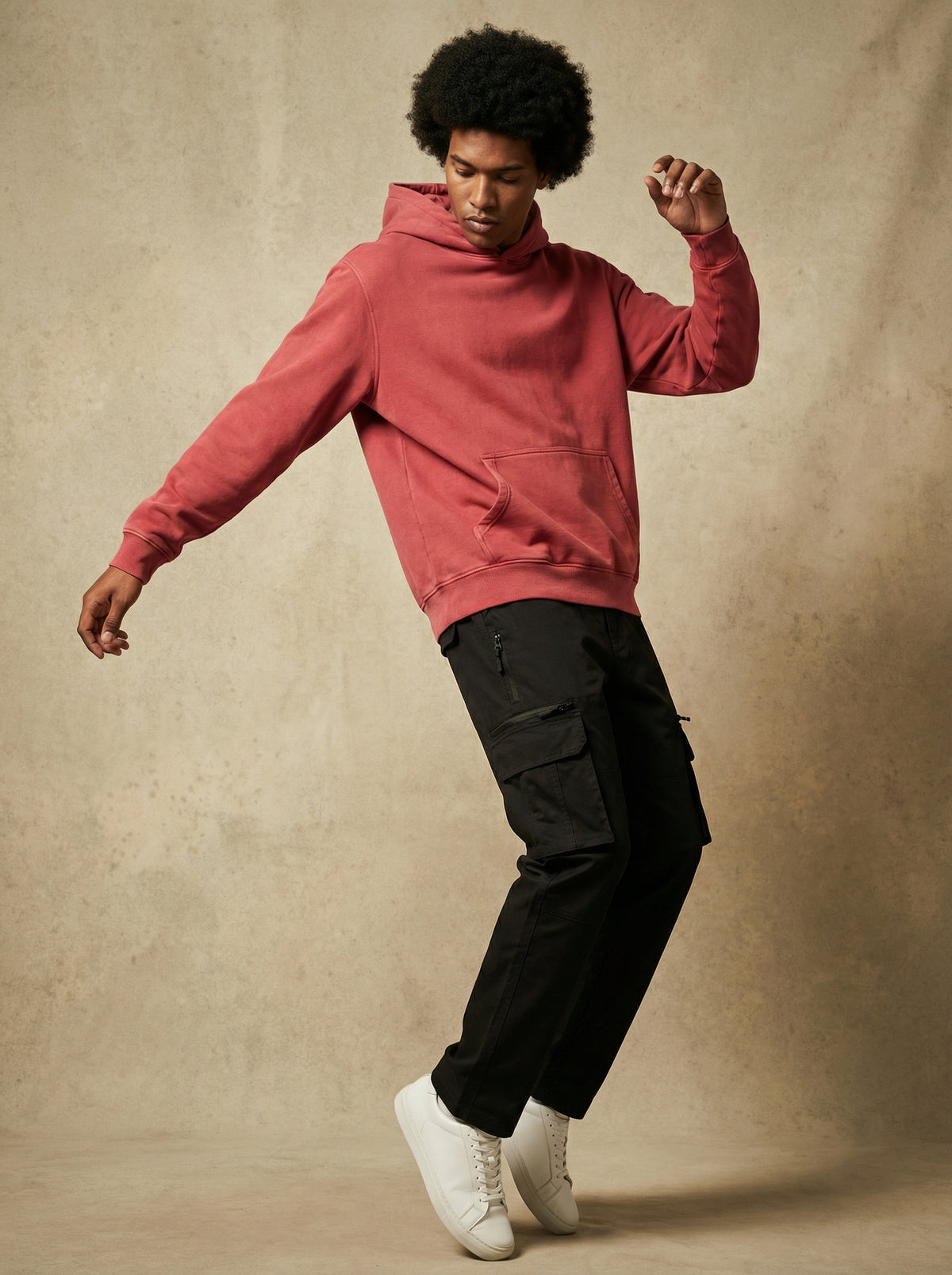 Maroon CloudSoft cotton fleece hoodie alternate lifestyle view