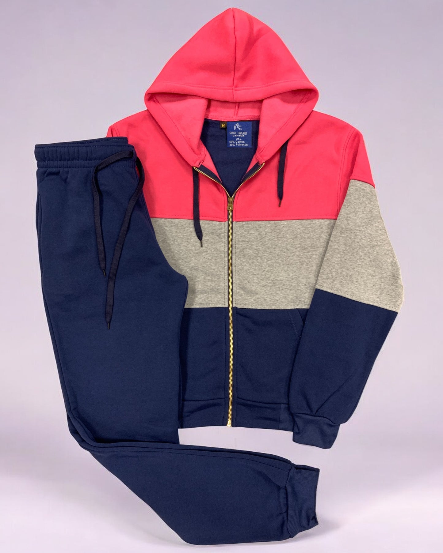 Women's ColorBlock Fleece SweatJacket and Jogger Sweatpants 2-Piece Fleece Suit