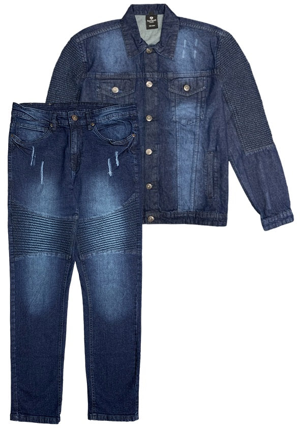 Men's Biker Denim Jean Suit 2-Piece Outfit Jacket & Pants