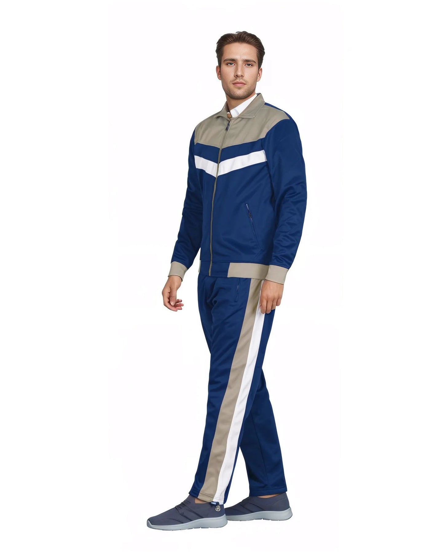 Men's Tracksuit Warm-Up 2-piece Retro Style Track Jacket & Pants Matching Set