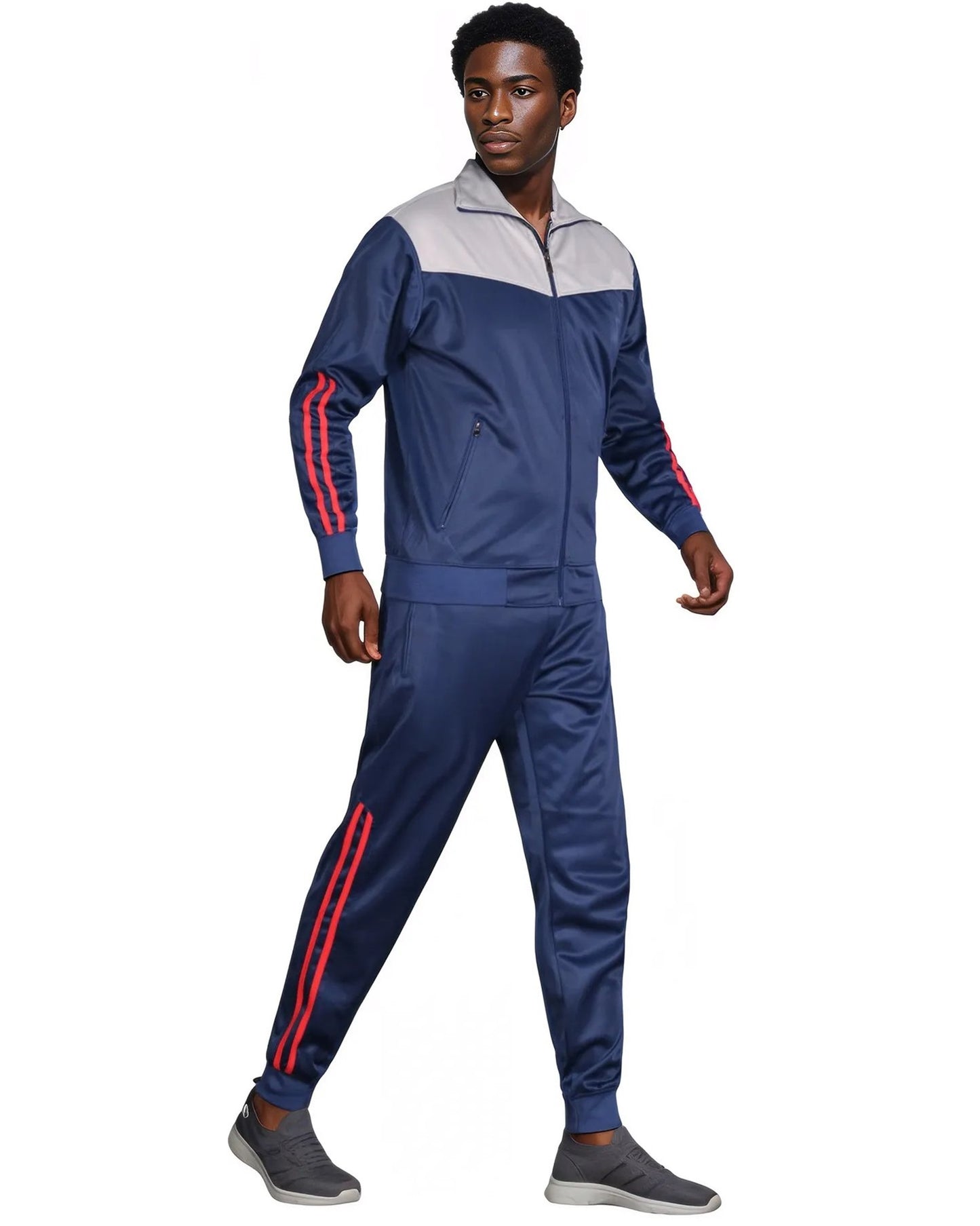 Men Velocity Tracksuit Active Jogging suit GYM Striped Jogger Top and Bottom Outfit