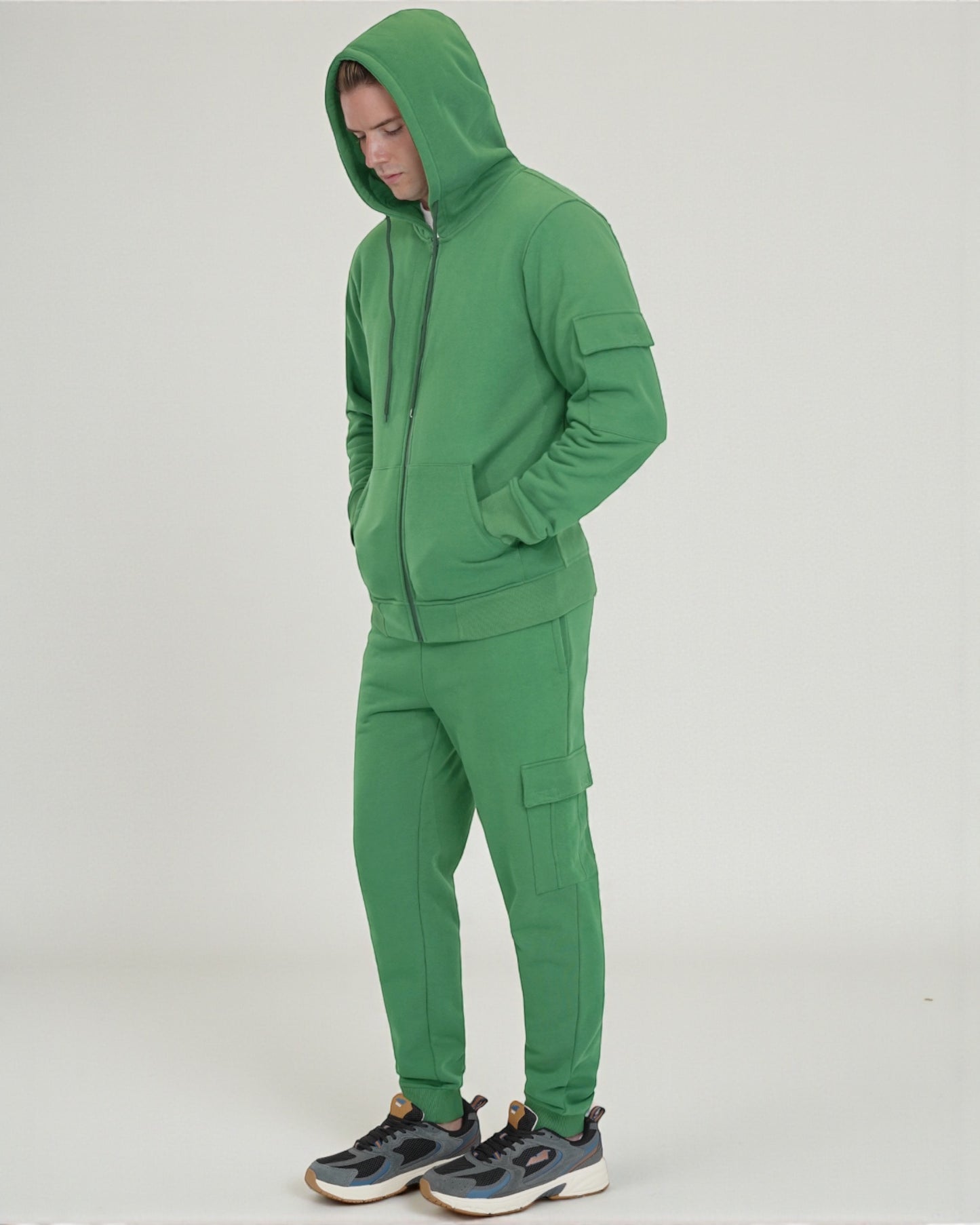 Men’s 2-Piece Cargo Jogger Sweatsuit - Heavy Duty Cotton Blend