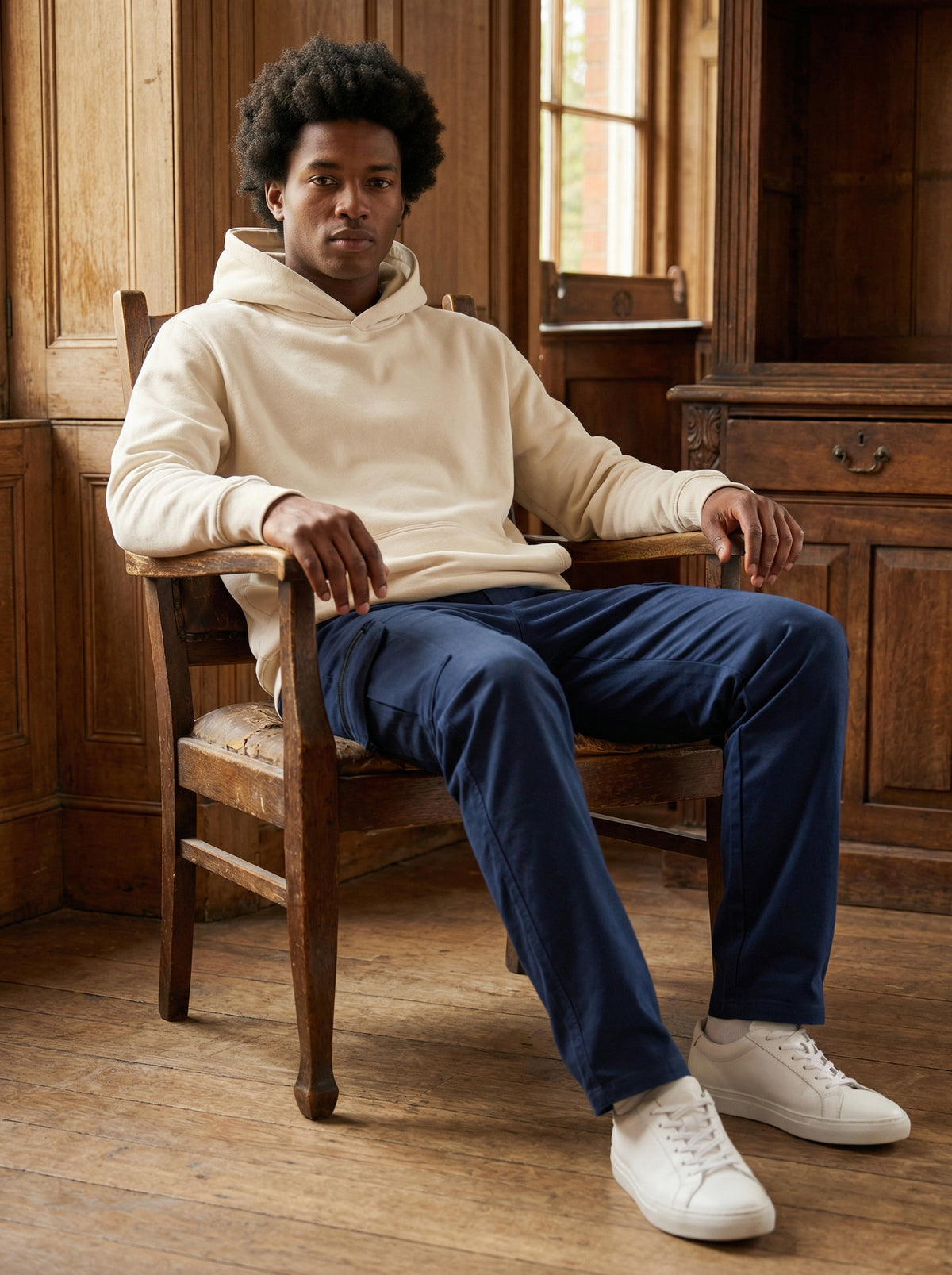 Off-white CloudSoft cotton fleece hoodie alternate lifestyle view