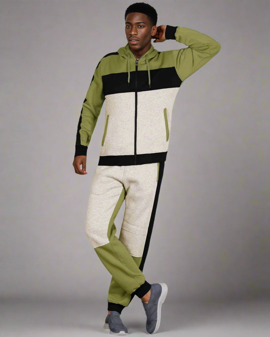 Mens' 2-Piece Jogger Sweatsuit Color Block Sweat jacket Sweatpants Fleece suit