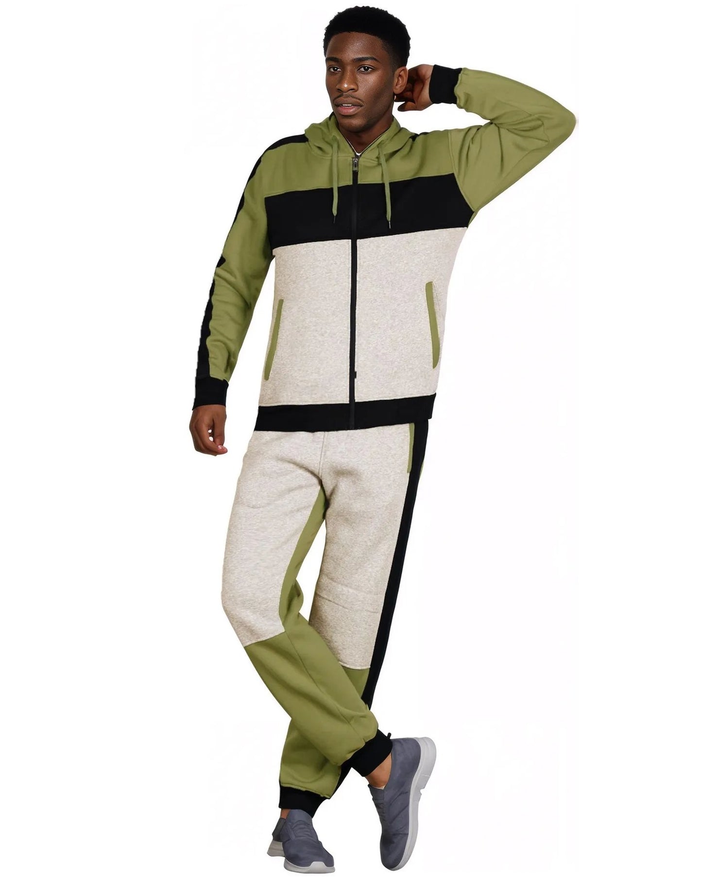 Mens' Jogger Sweatsuit 2-Piece Color Block Sweat jacket Sweatpants Fleece suit