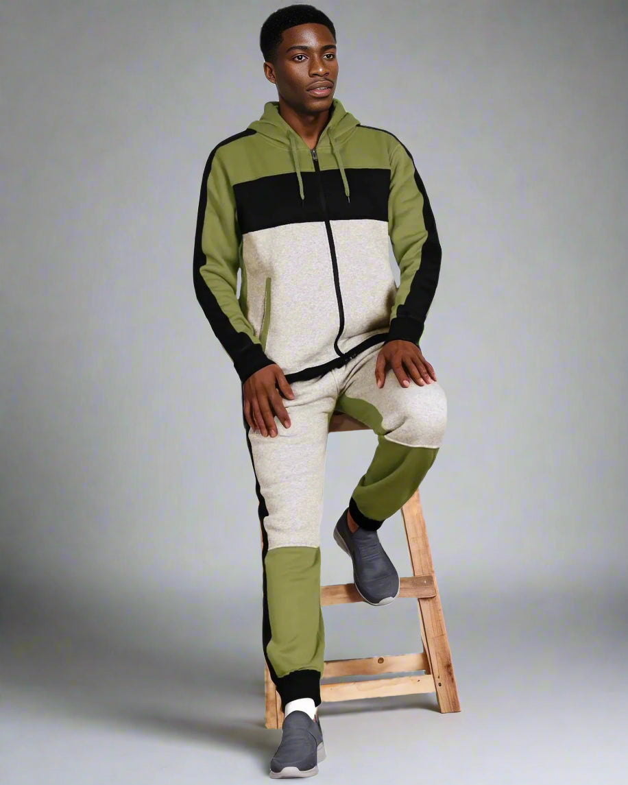 Mens' 2-Piece Jogger Sweatsuit Color Block Sweat jacket Sweatpants Fleece suit